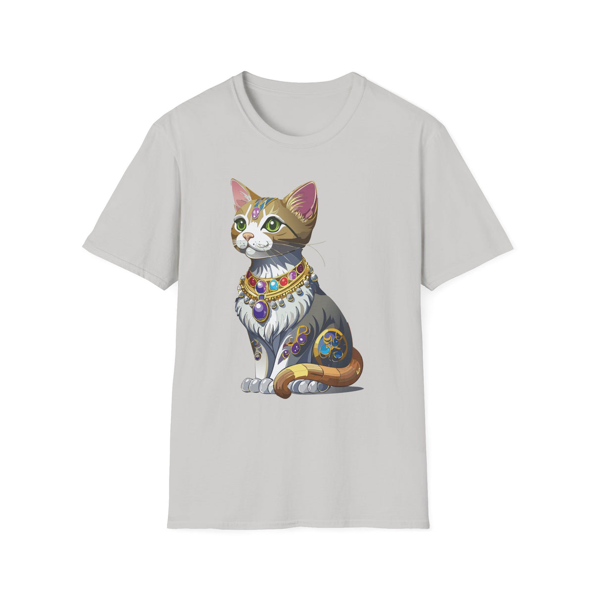 Regal Jewel-Studded Cat T-Shirt | Colorful Crowned Cat Illustration