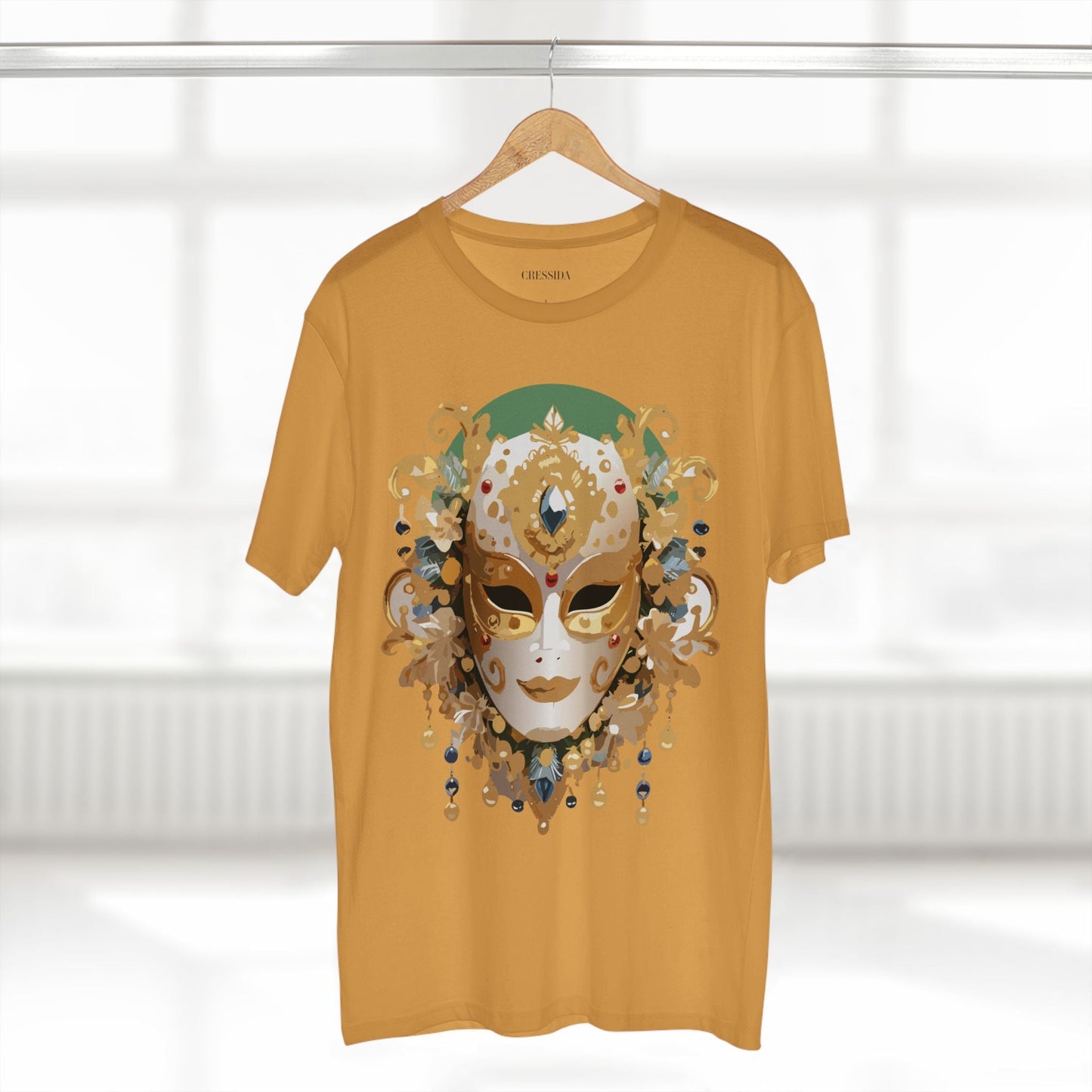 Carnival Mask Graphic T-Shirt Unisex 100 Cotton With Antique Gold Art Design Tee 16