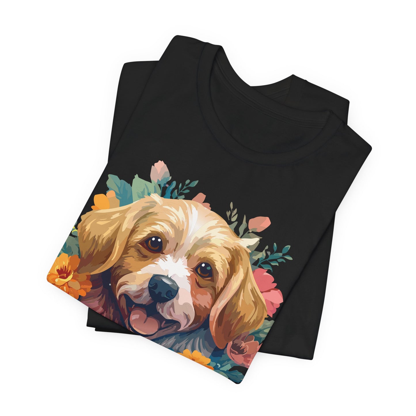 Floral Dog Tee, Animal Shirt, Dog Shirt, Floral Tee, Flower T-shirt, T-Shirt with Animal, Summer Top with Art Design