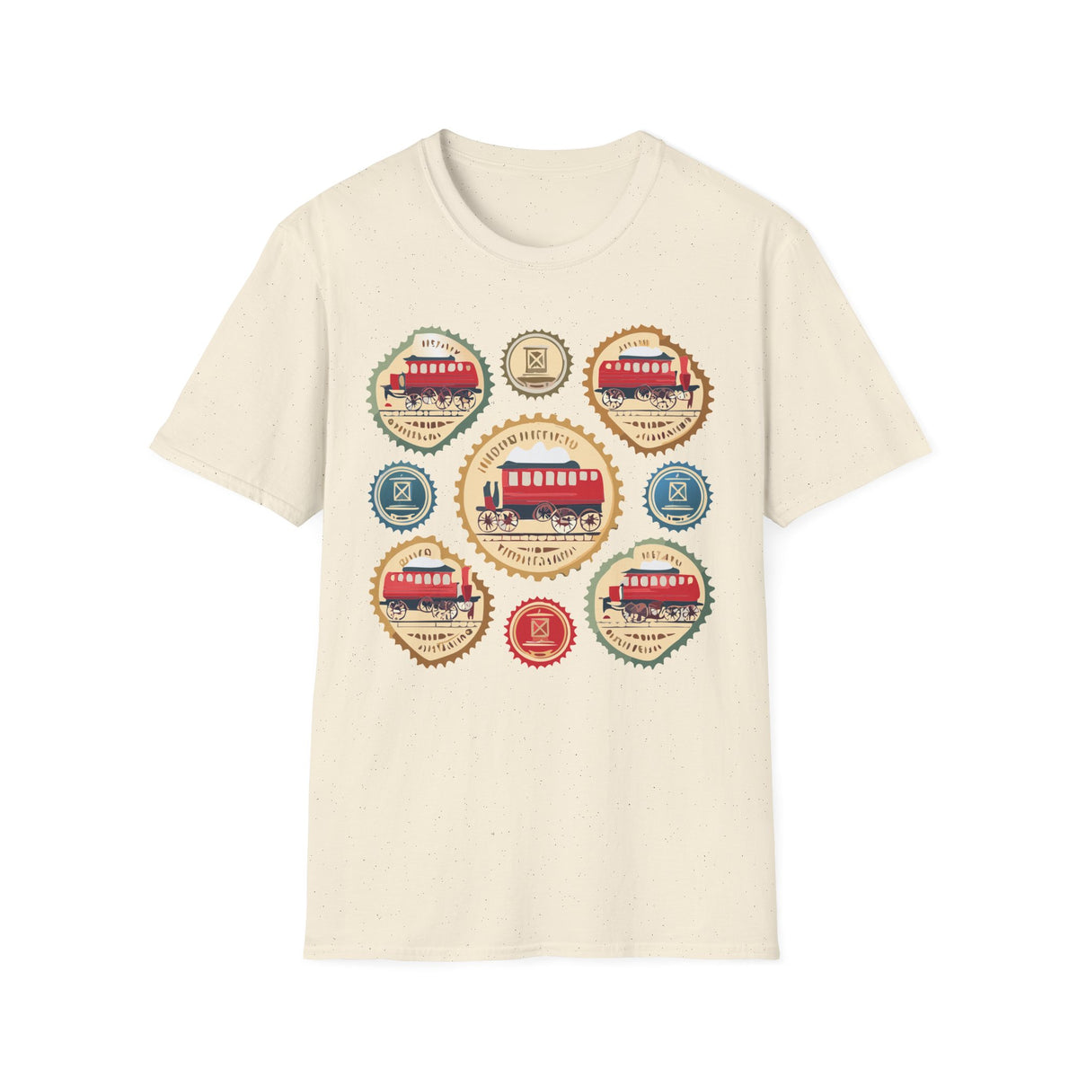 Vintage Trolley Badges T-Shirt | Retro Streetcar Emblems Graphic Tee Unisex 100 Cotton Gildan T-Shirt