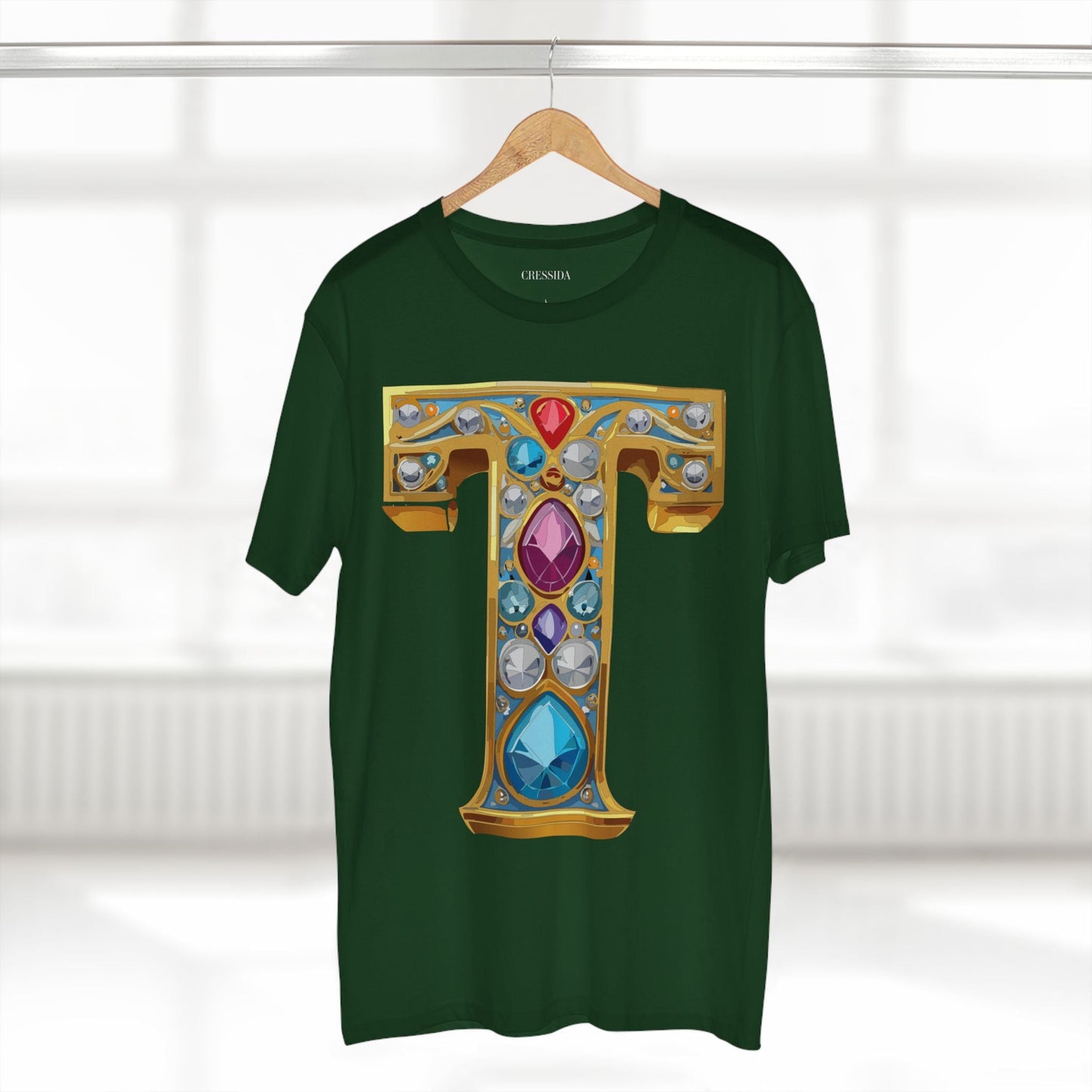 Letter T Graphic Design Tee Unisex 100 Cotton With Antique Gold Letters Artwork T-Shirt