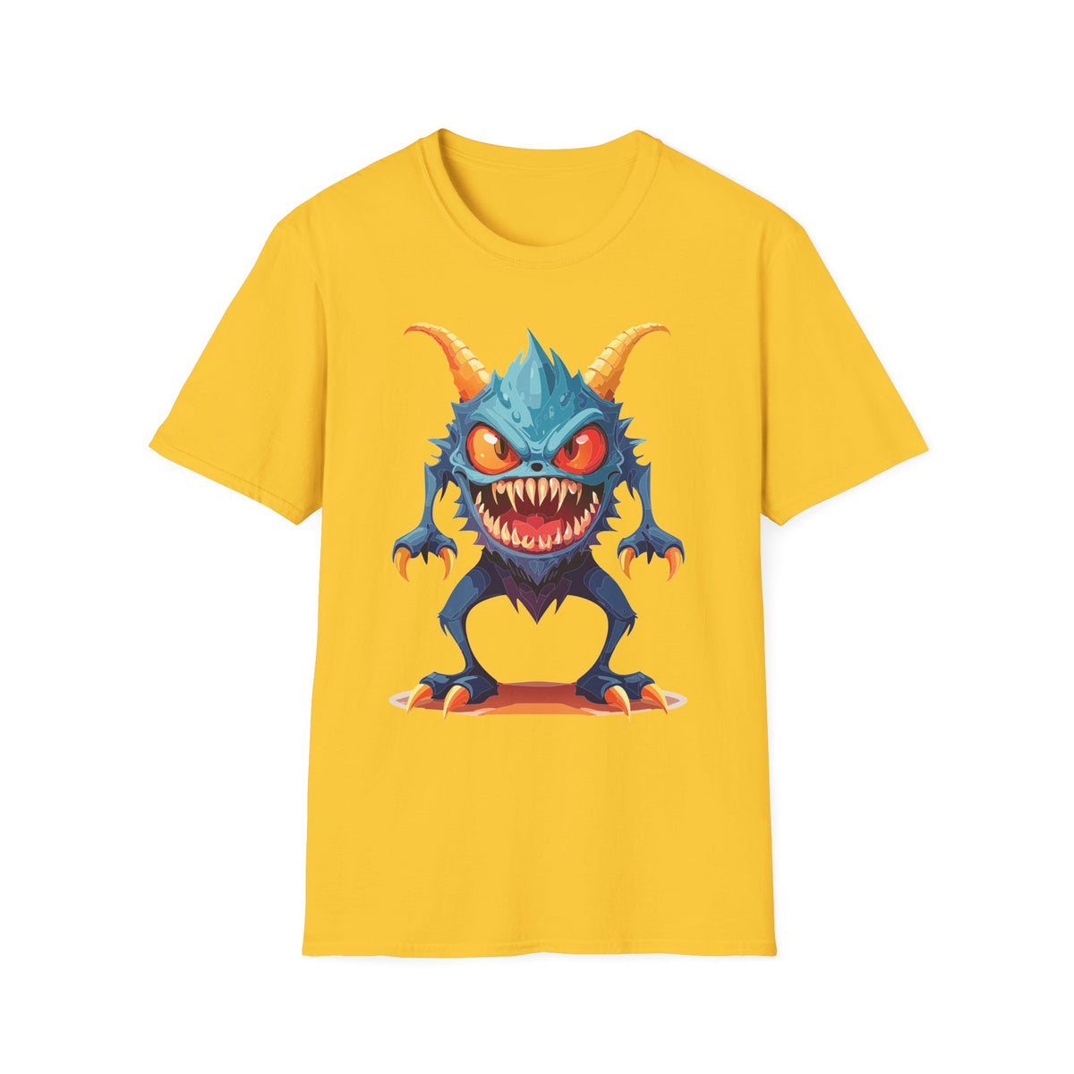 Monster Graphic T-Shirt — Cute Scary Blue Demon Tee for Halloween & Gamer Fans Cartoon Graphic Tee Unisex 100 Cotton Gildan T-Shirt