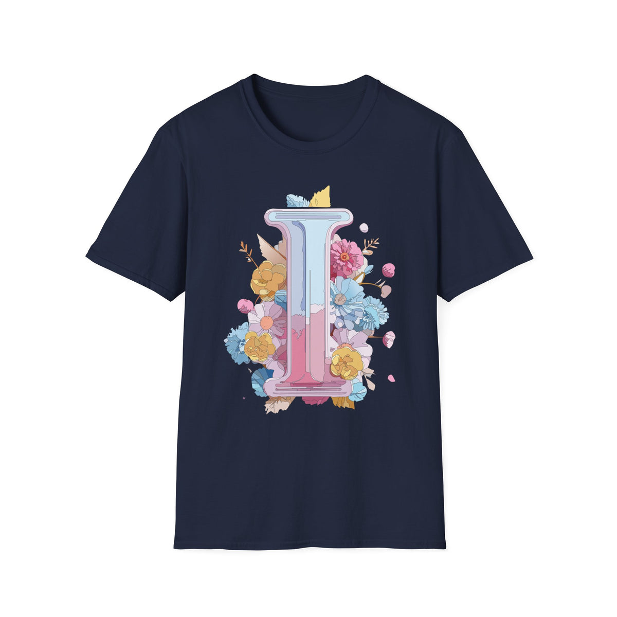 Floral Letter I T-Shirt | Pastel Monogram Initial Tee