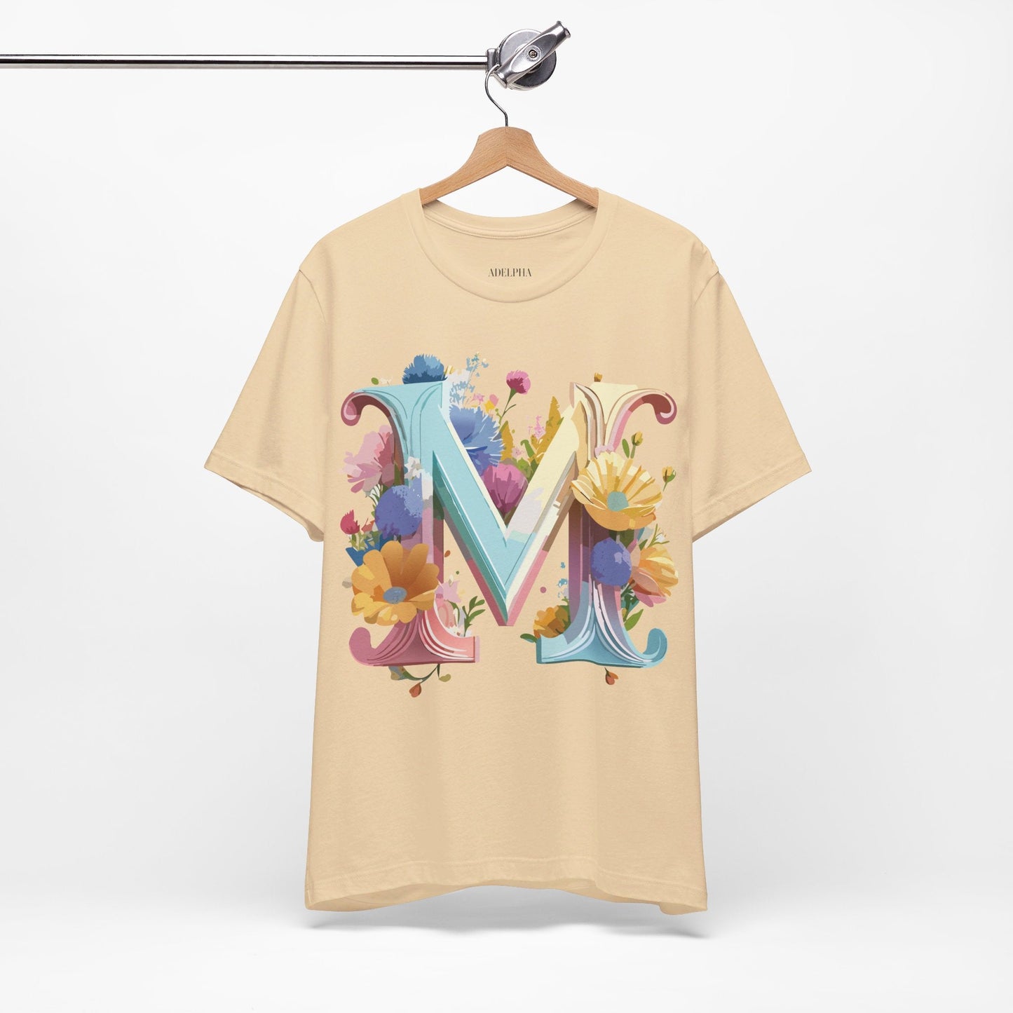 Letter M Shirt Unisex Graphic Tee Adelpha Vintage Inspired Art Design Short Sleeve