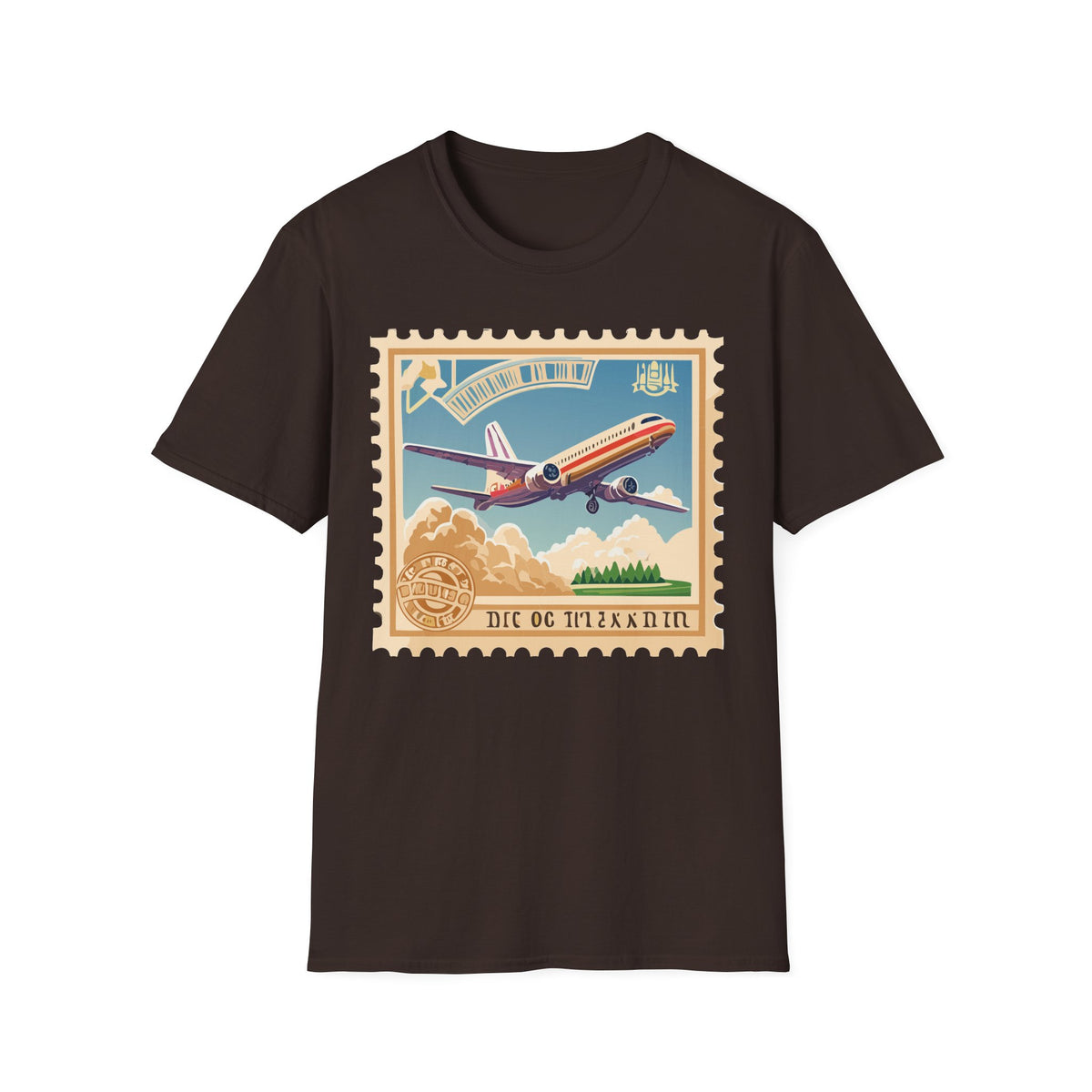 Retro Airplane Stamp illustration T-Shirt | Vintage Travel Plane Graphic Tee Unisex 100 Cotton Gildan T-Shirt