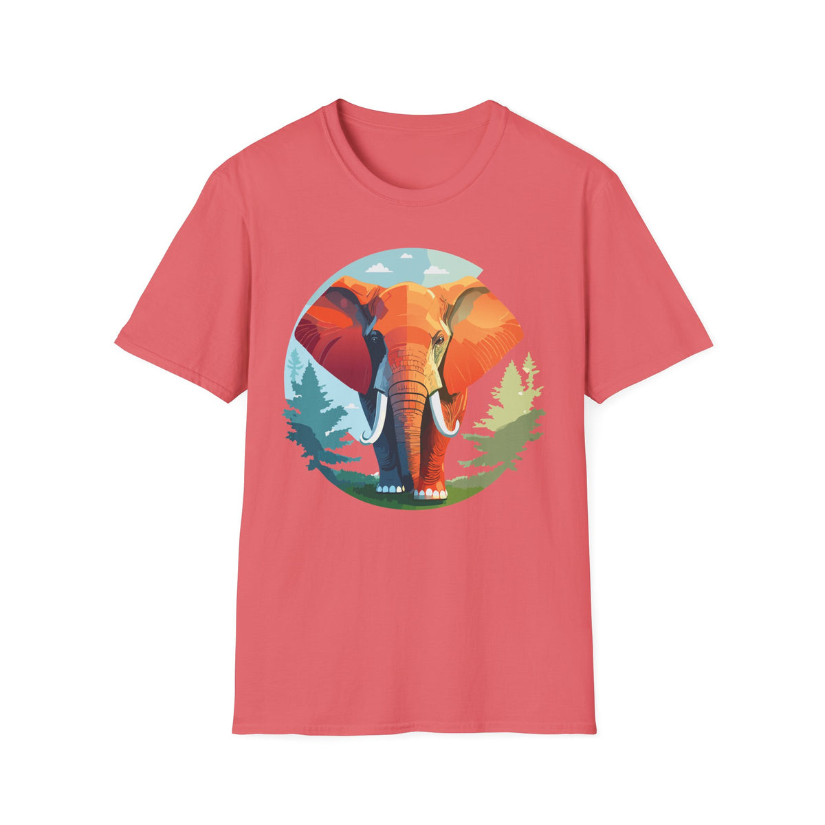 Colorful Elephant Illustration T-Shirt | Vibrant Wildlife Circle Art