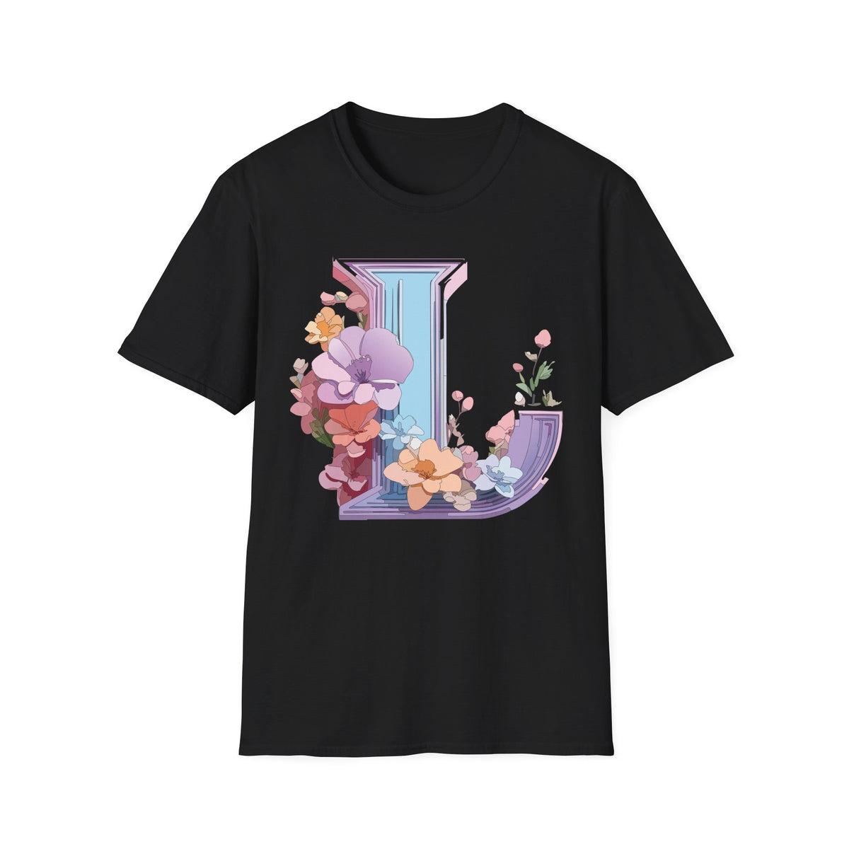 Floral Letter L T-Shirt | Botanical Initial Monogram Tee