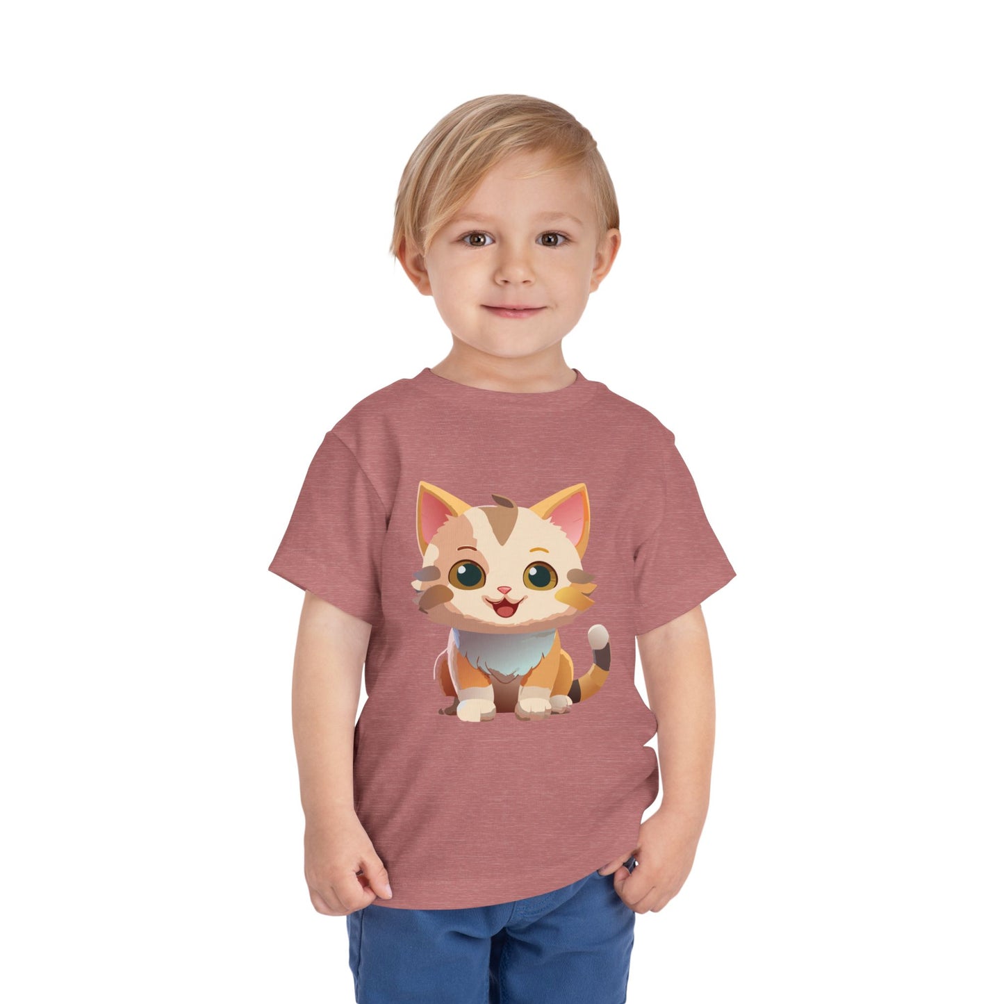 Cute Cat Toddler Short Sleeve Tee - Adorable Kitty Graphic Tee for Kids (2T-5T)