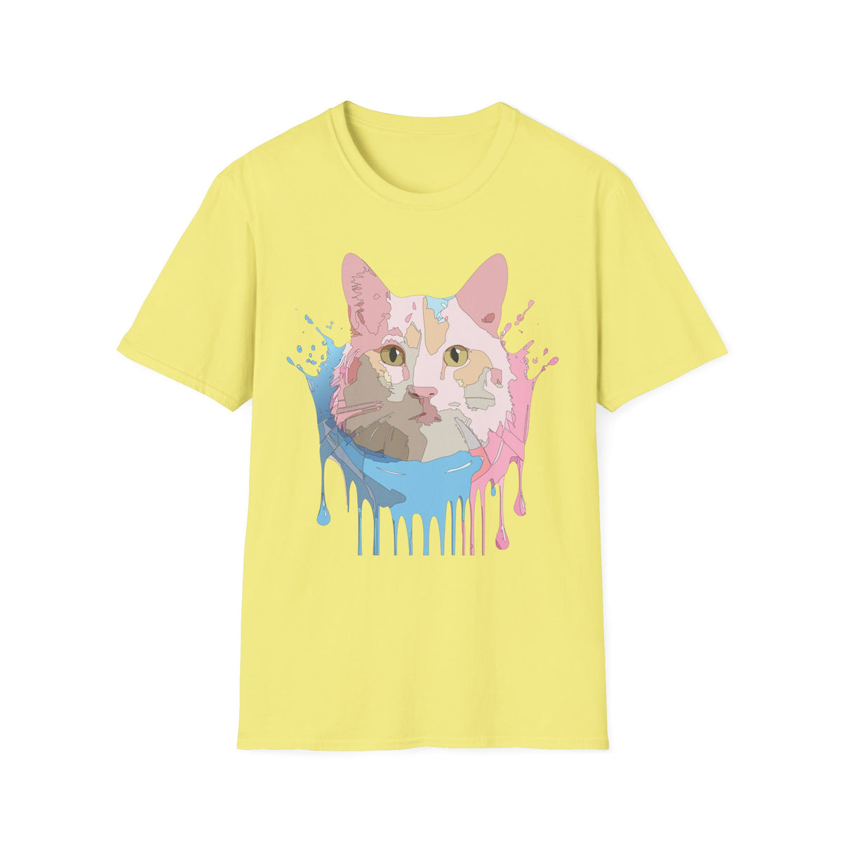 Pastel Drip Cat Portrait T-Shirt | Watercolor Cat Face