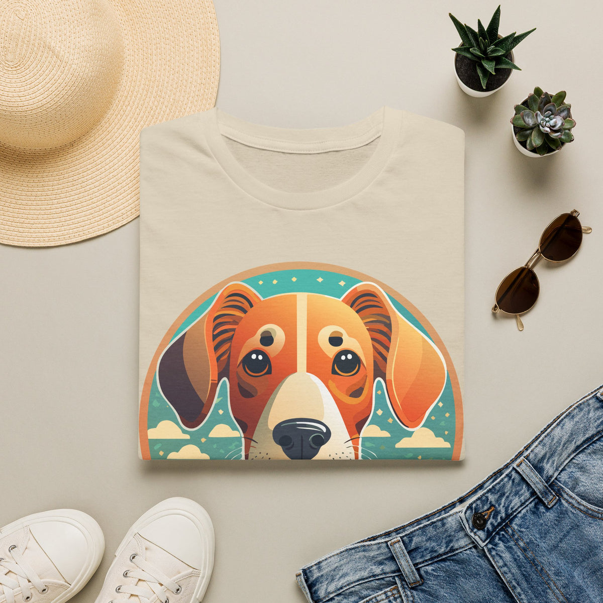 Beagle Portrait T-Shirt | Cute Dog Face Illustration, Retro Circle Pet Tee