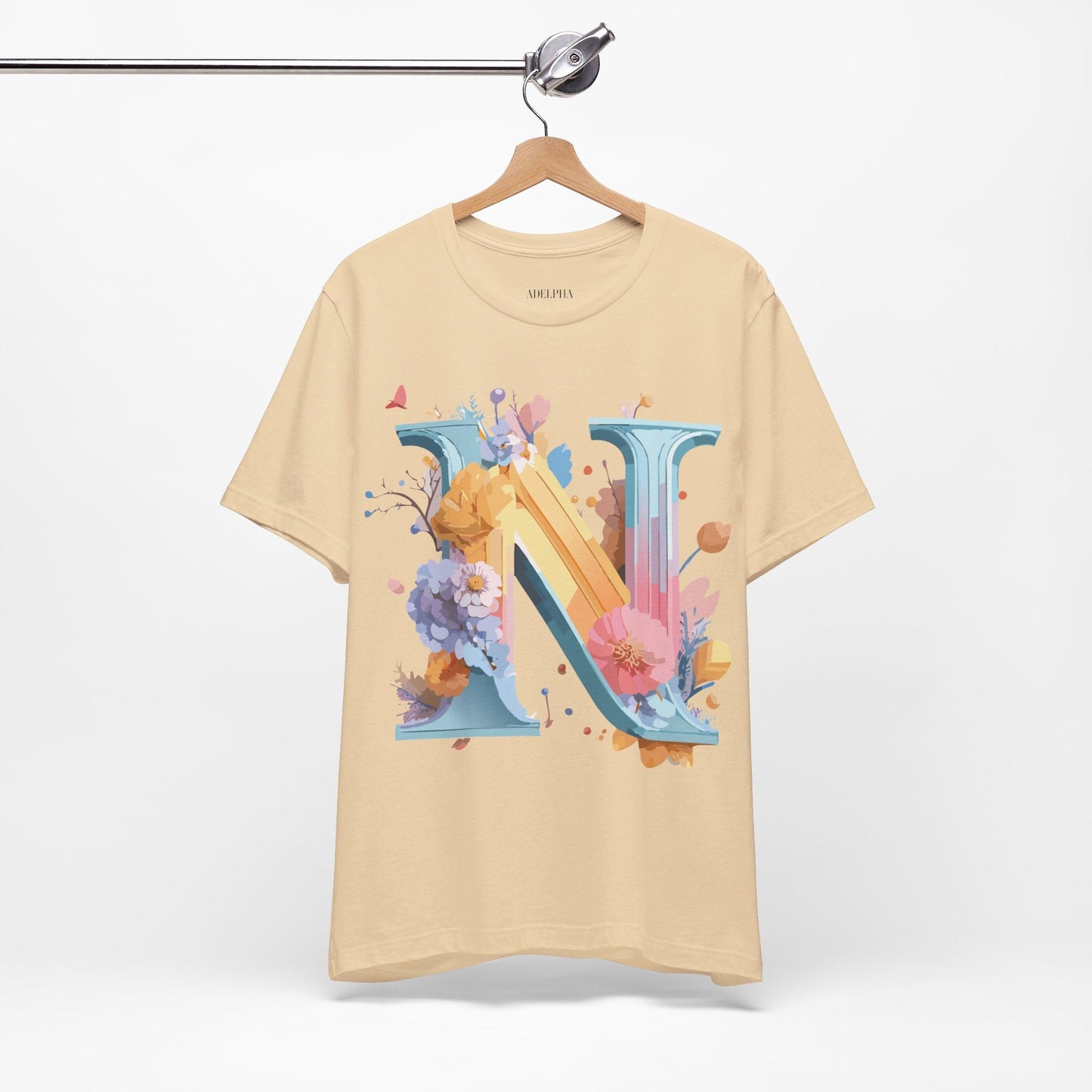 Letter N Shirt Classic Unisex Graphic Tee With Premium Vintage Adelpha Artwork Jersey Short Sleeve