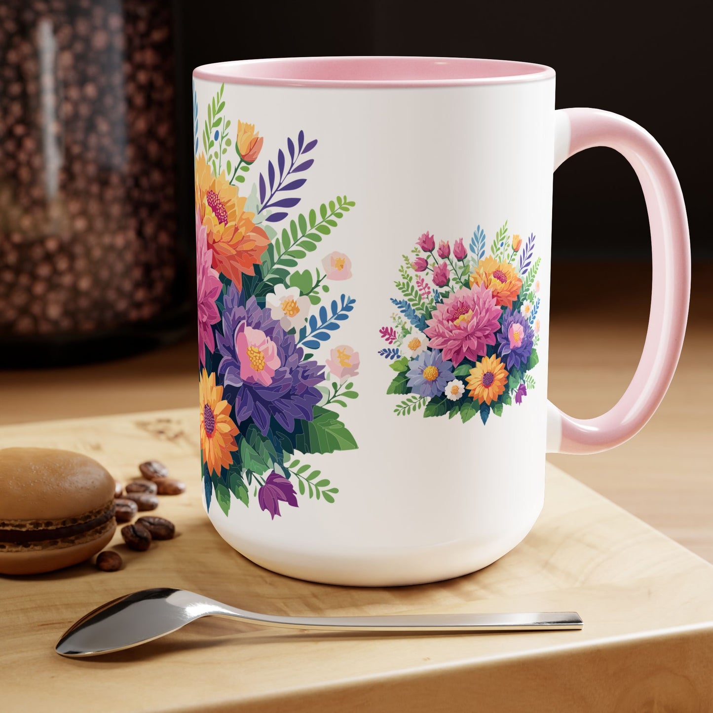 Two-Tone Coffee Mugs with flowers