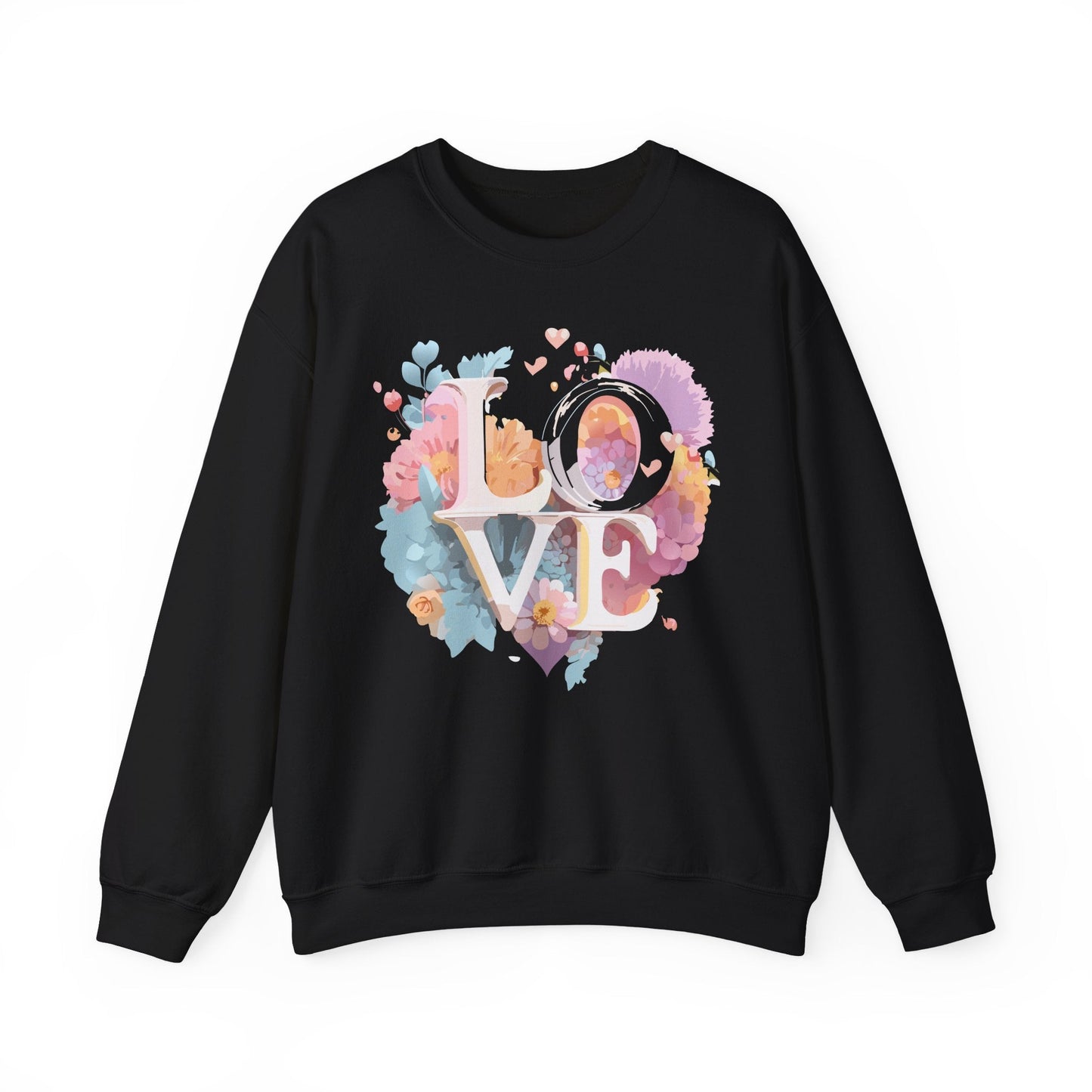 Floral Love Sweatshirt For Valentines Day Unisex Crewneck 50 50 Cotton Polyester Gildan 18000