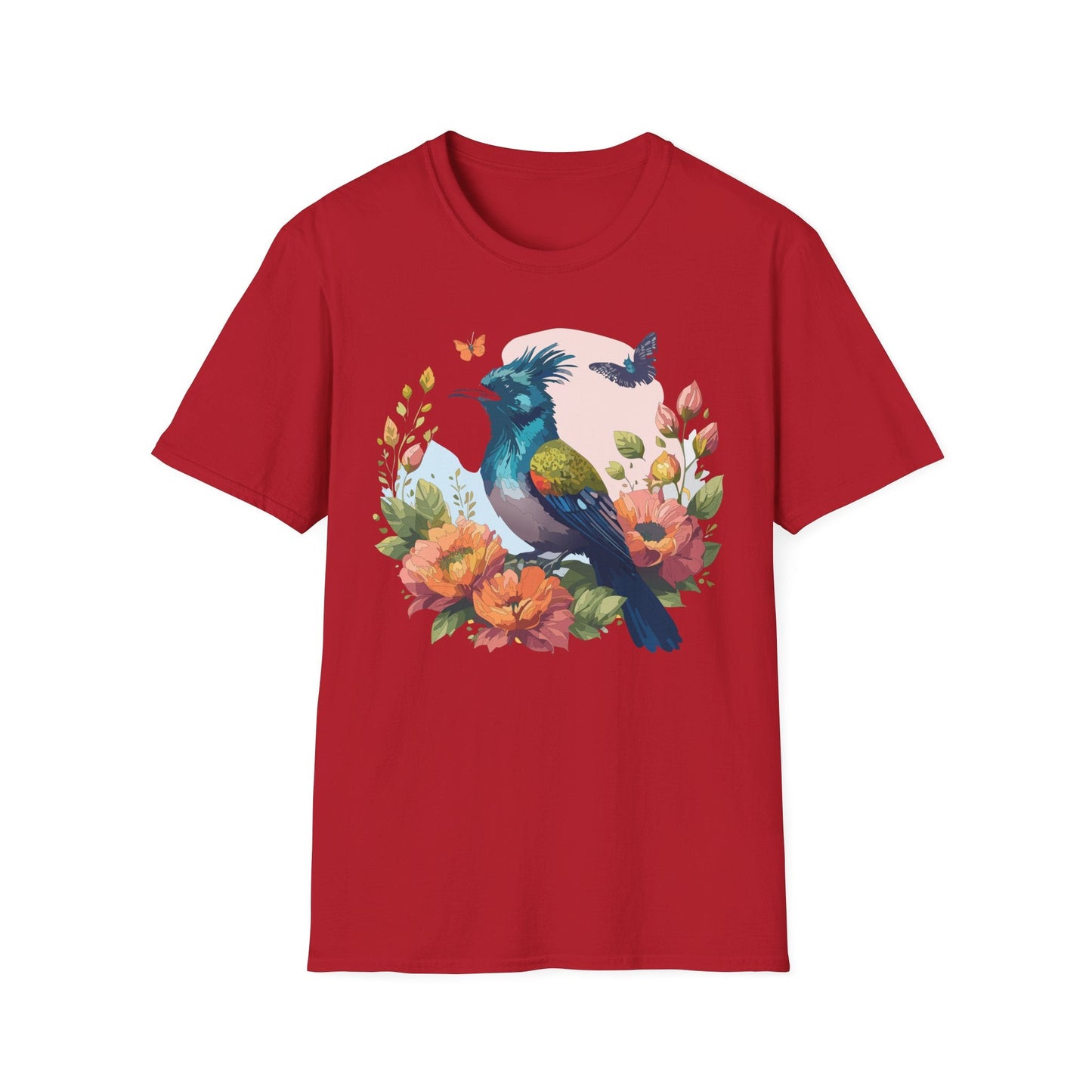 Floral Bird T Shirt Unisex Tee 100 Percent Ring Spun Cotton Softstyle Gildan 64000 Comfort Fit