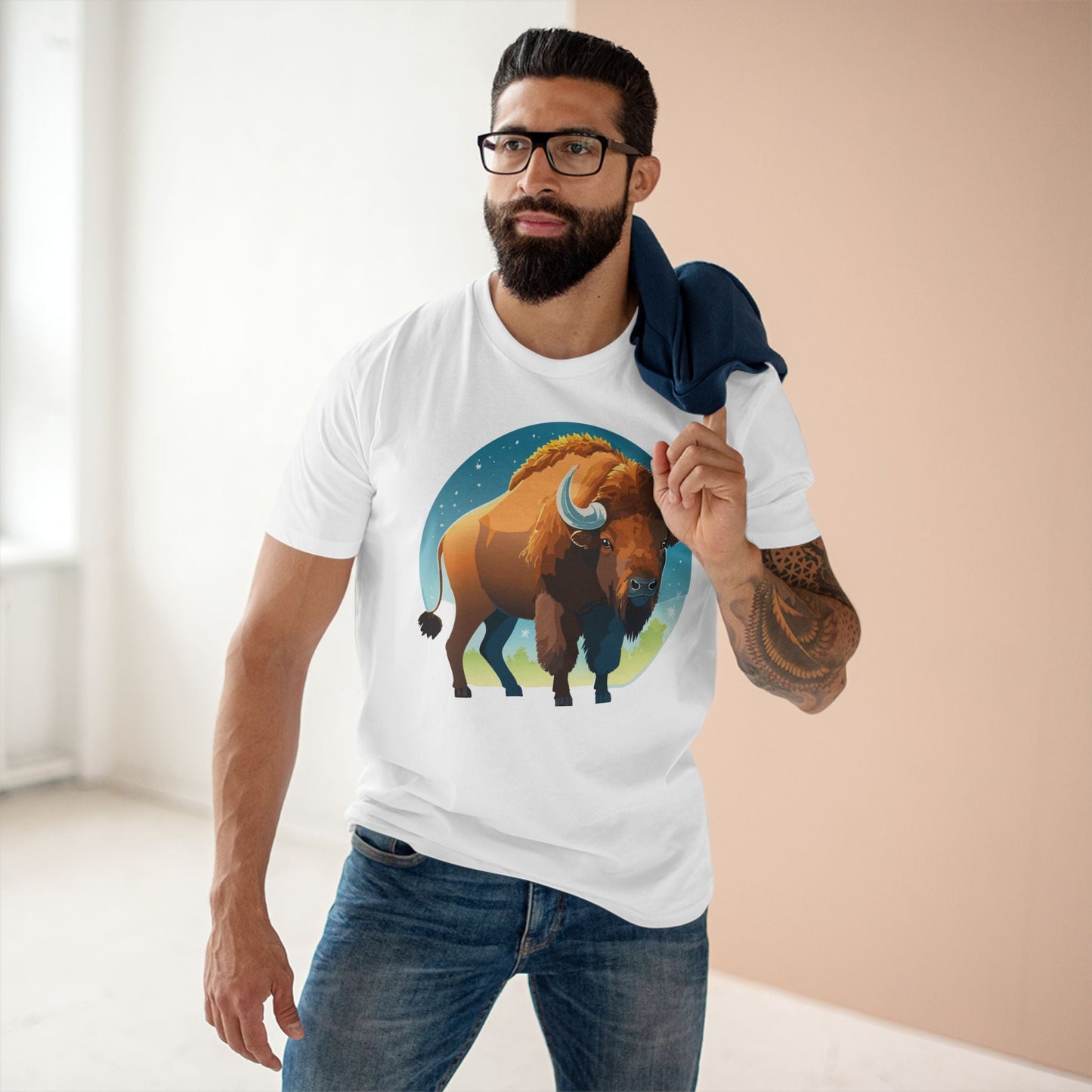 Unisex Premium Cotton Tee With Original Bison Art Design From Retro2Nova Art Collection Soft Breathable Everyday Comfort