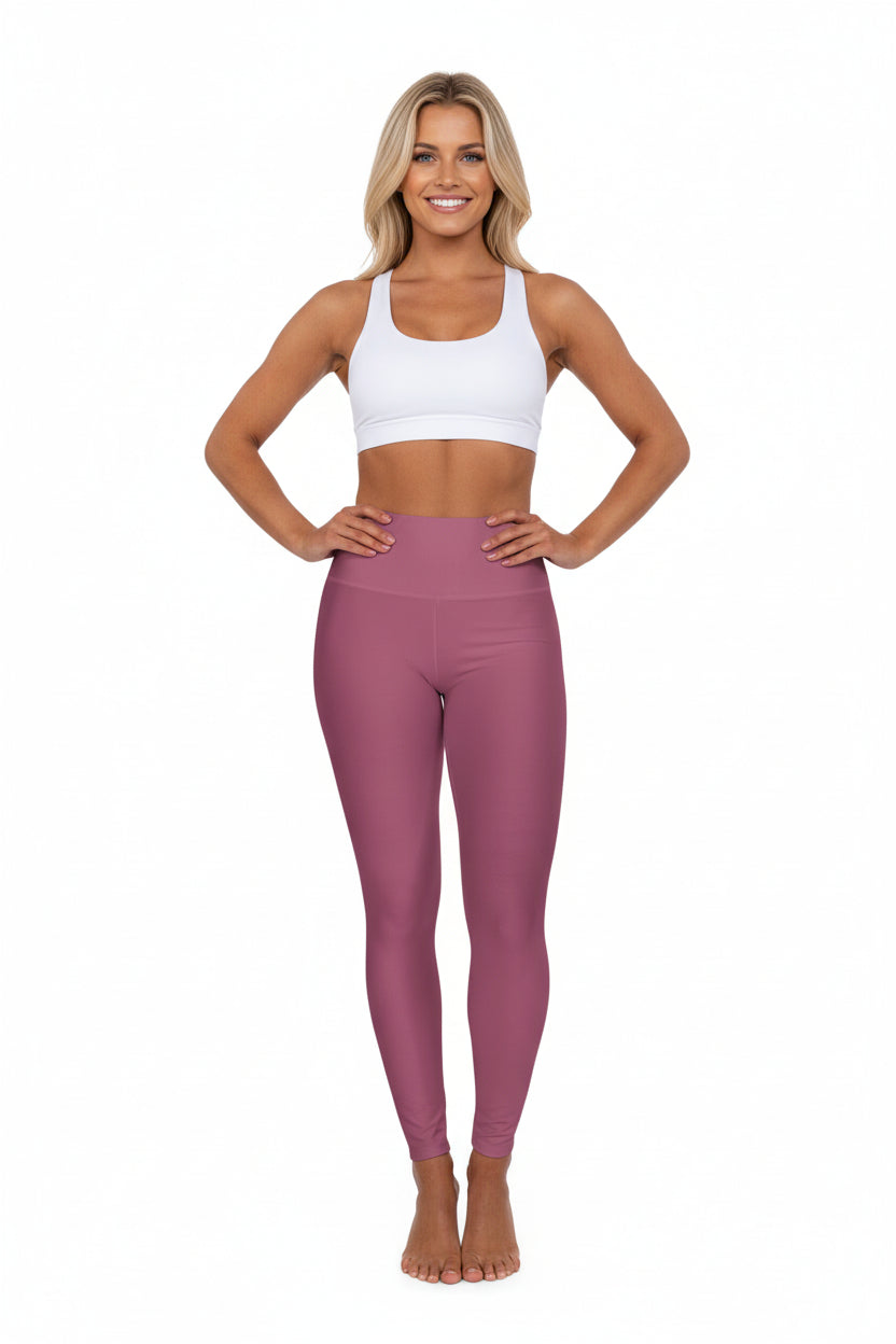High-Waisted Rosewood Mauve Yoga Leggings Women's Seamless Poly-Span Stretchy Pastel Mauve Activewear Pants