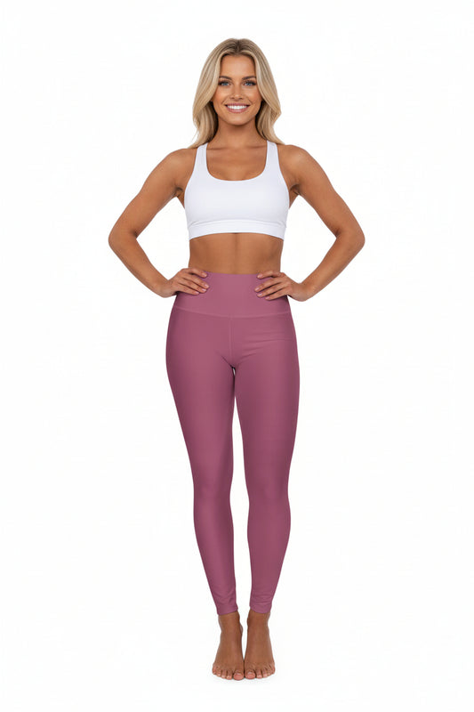High-Waisted Rosewood Mauve Yoga Leggings Women's Seamless Poly-Span Stretchy Pastel Mauve Activewear Pants