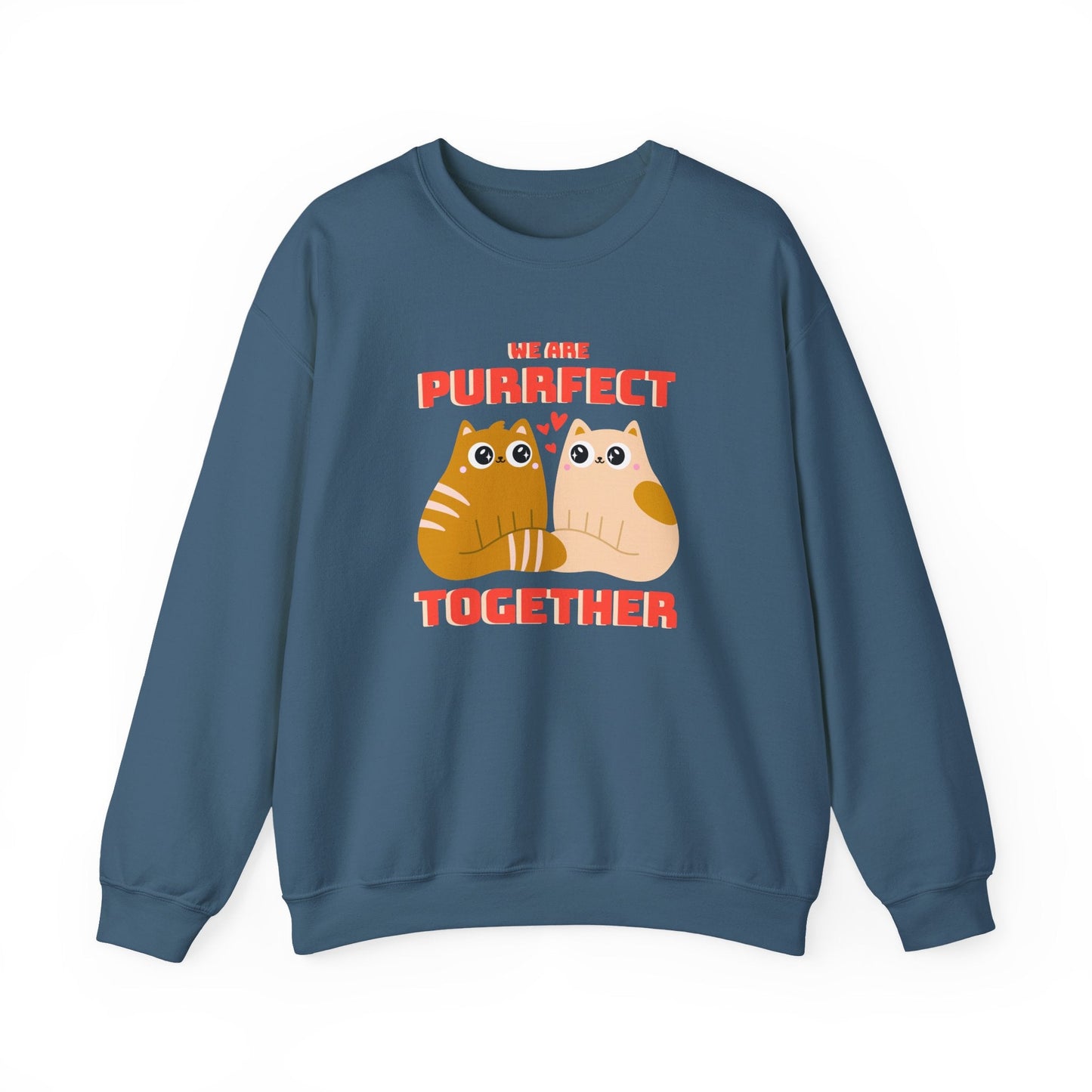 Cat Heart Sweatshirt Unisex 50/50 Cotton-Poly Blend Valentine Gift For Cat Lovers