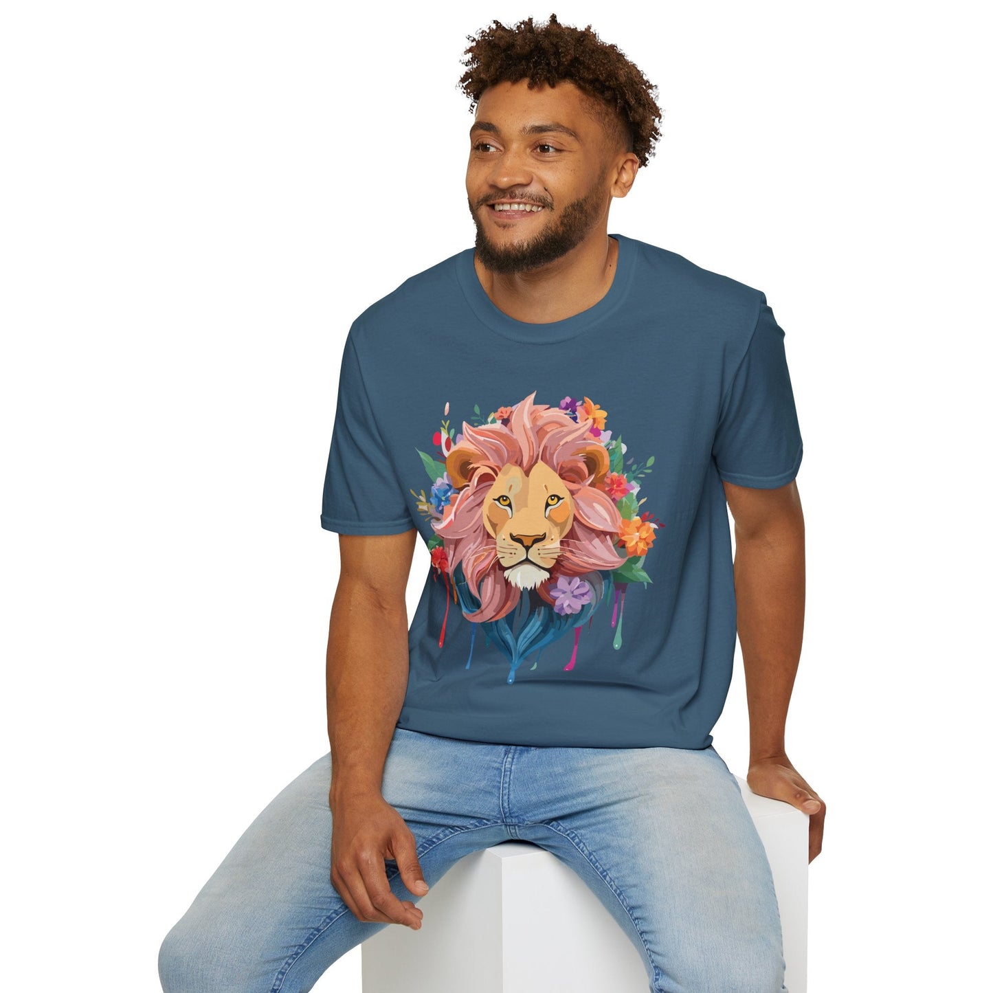 Lion Shirt Unisex Floral Lion Tee Animal Print Softstyle Tee