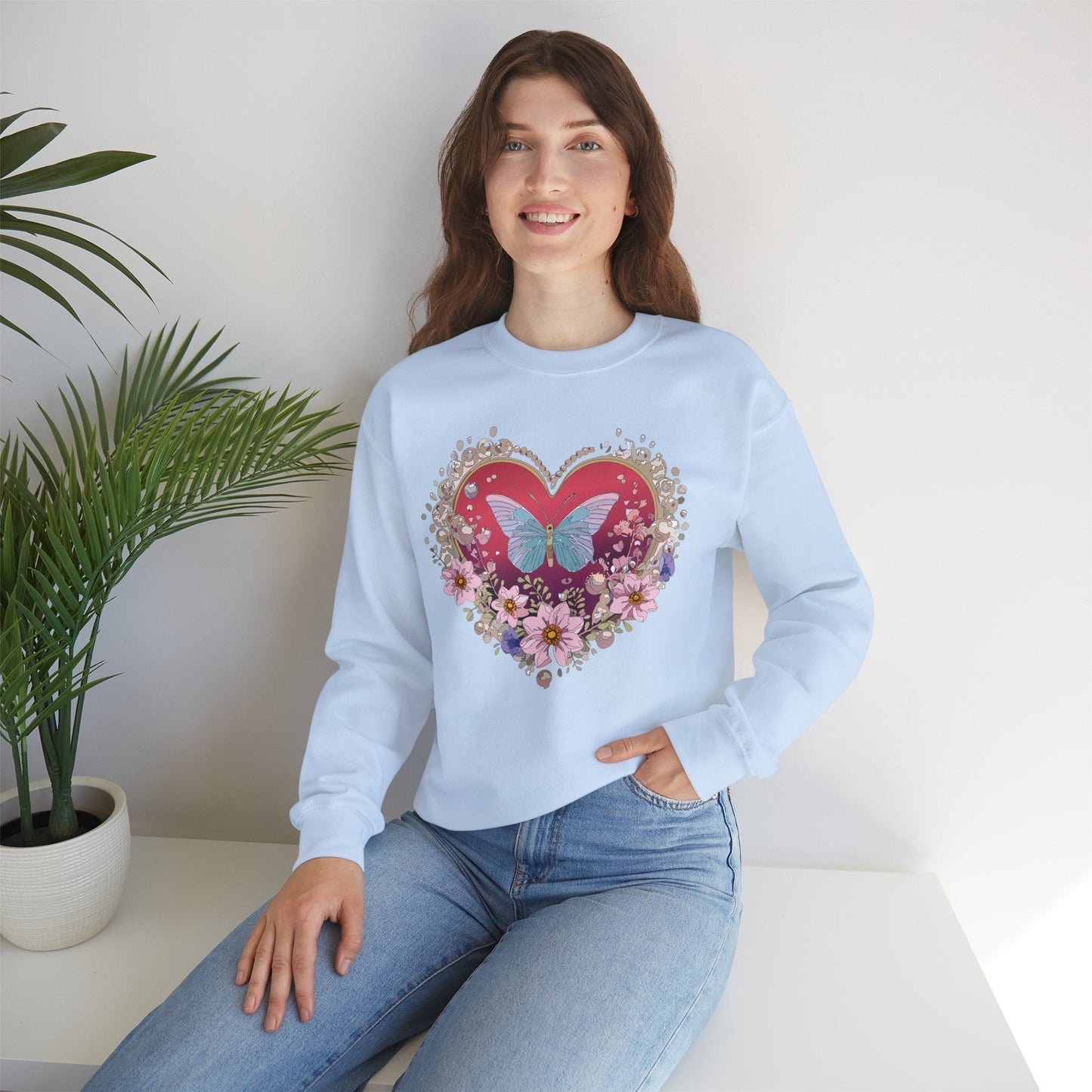 Floral Heart Sweatshirt For Valentines Day Unisex Floral Love Crewneck Sweatshirt