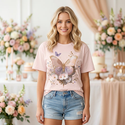 Butterfly Graphic Unisex Cotton Bella+Canvas Tee with Art Design n76