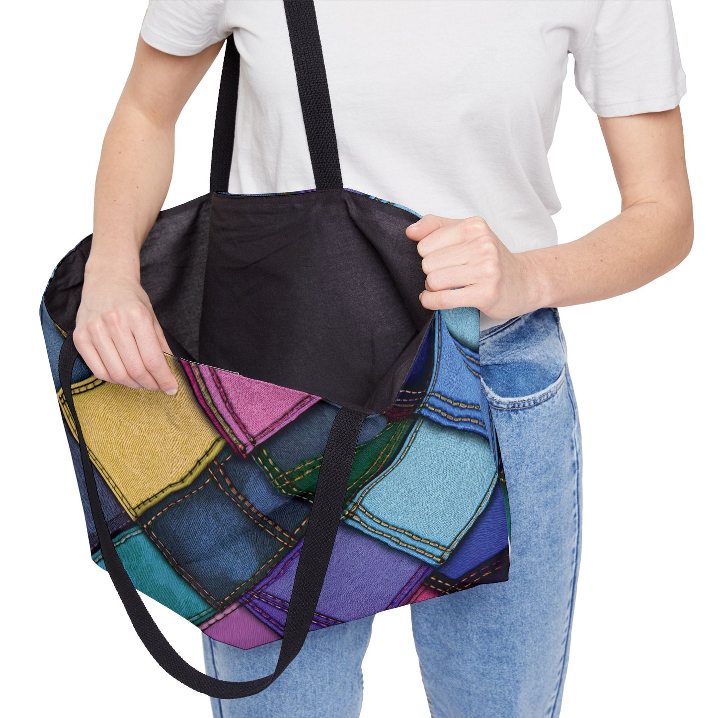 Denim Print Yoga Bag High-Quality 100% Spun Polyester 24x13 Canvas Gym Bag 29-2