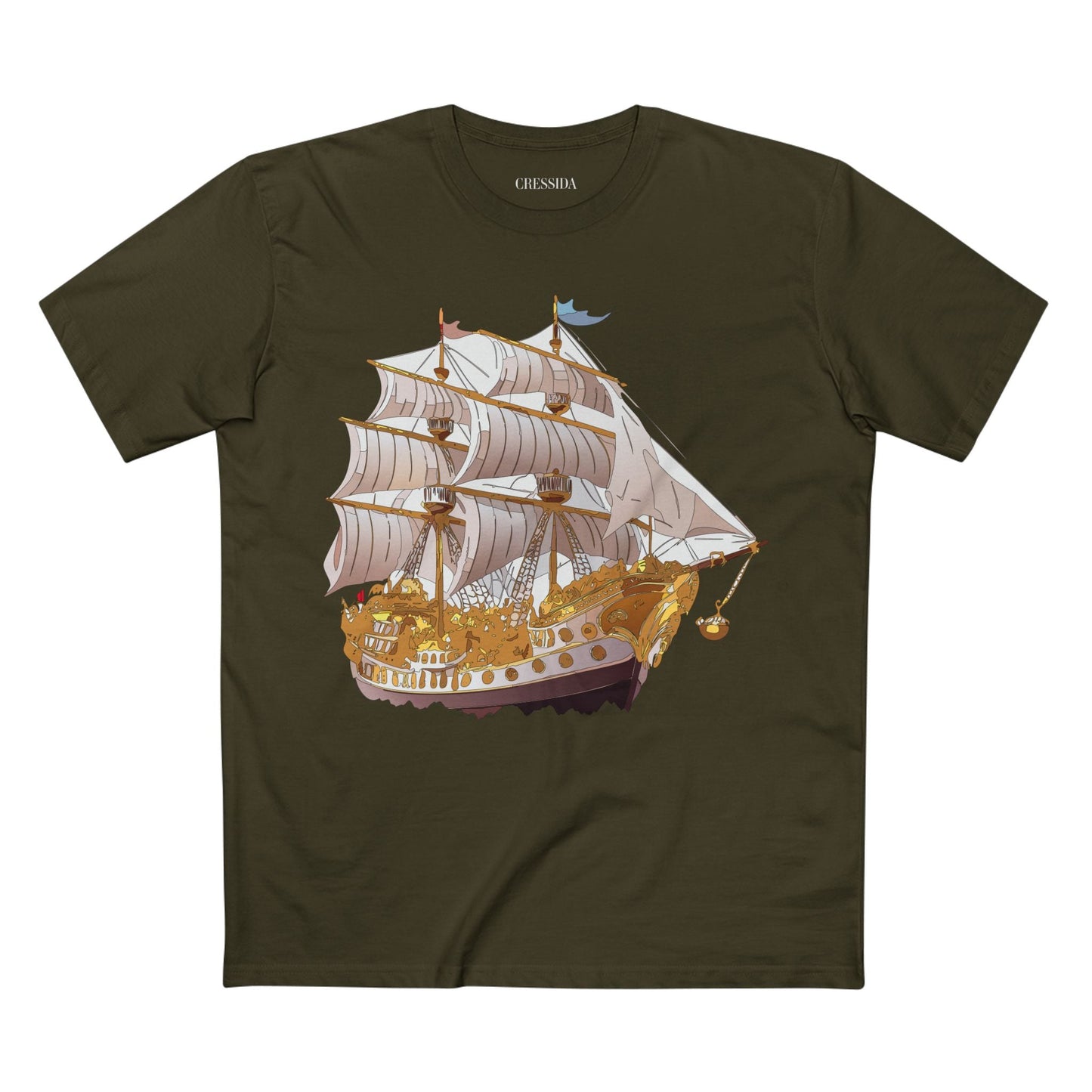 Ship Graphic Unisex 100 Cotton T-Shirt with Gold Frigate Art Design 11