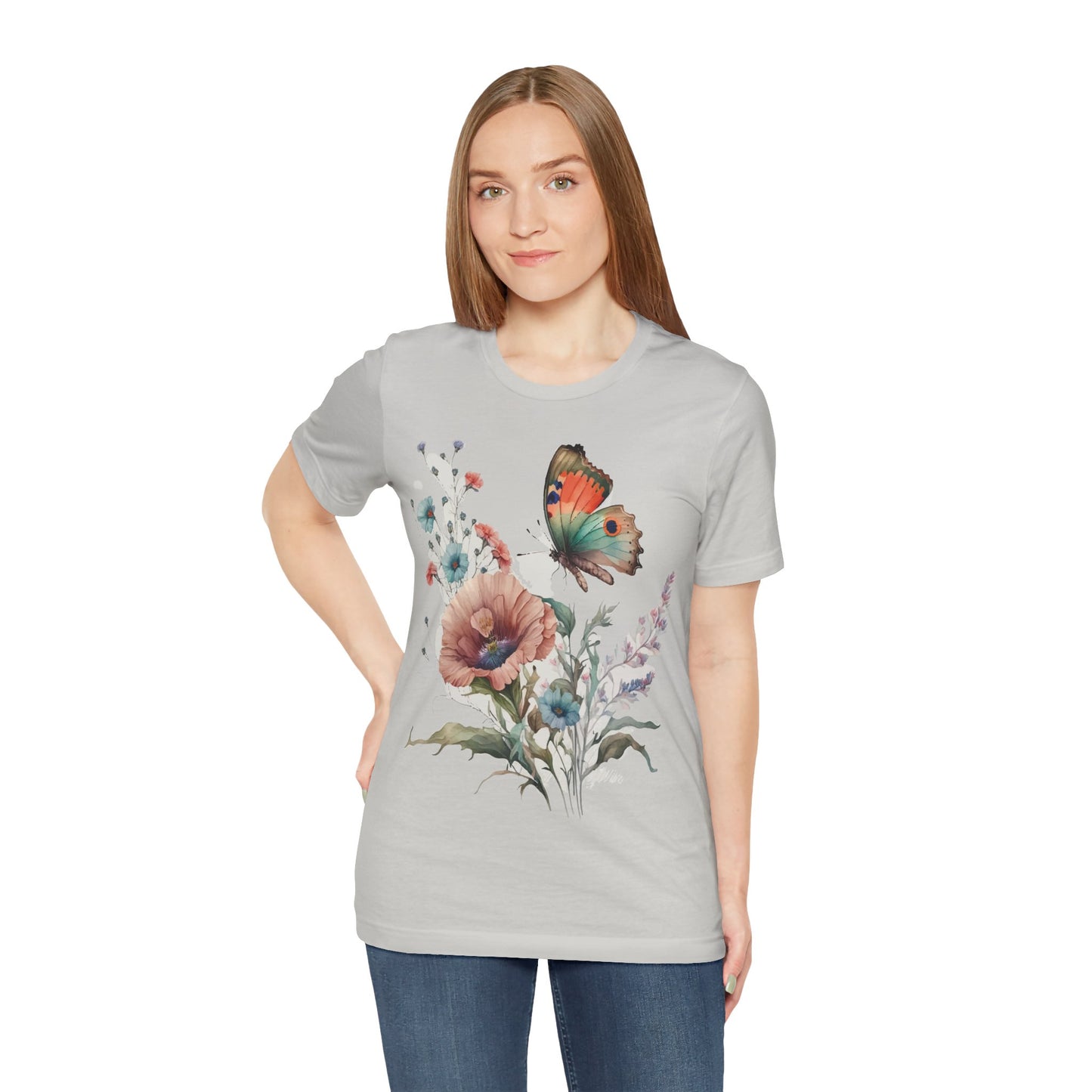 Cotton Tee Shirt with Butterfly Prints