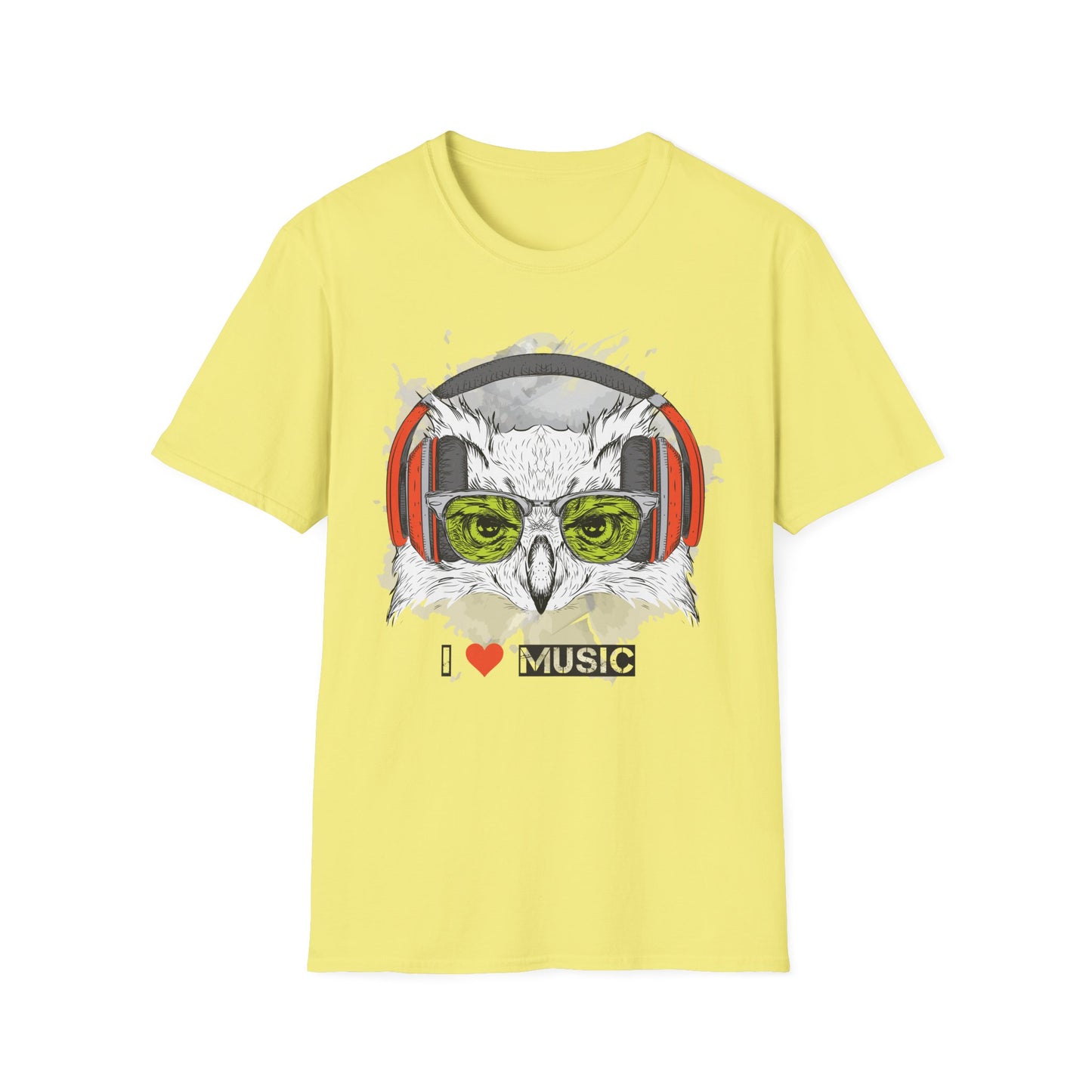 Music Owl T-Shirt Unisex Cotton Short Sleeves I love Music Graphic Tee