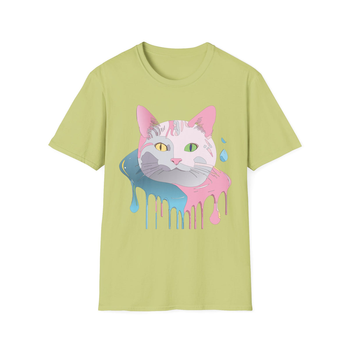 Colorful Drip Cat Artwork T-Shirt | Heterochromatic Eyes, Painterly Design