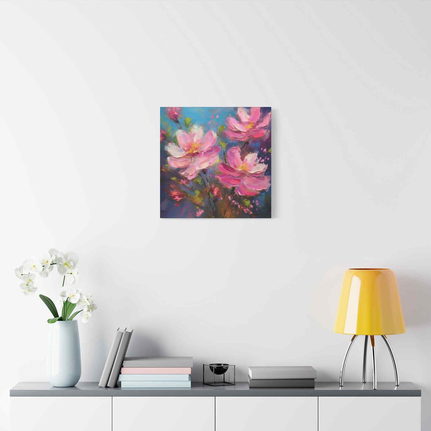 Pink Flowers Print Canvas, Pink Flowers Oil Paint Print 20x20, 24x24, 30x30, 32x32, 36x36, Art Design Print Non-Frame MC-10