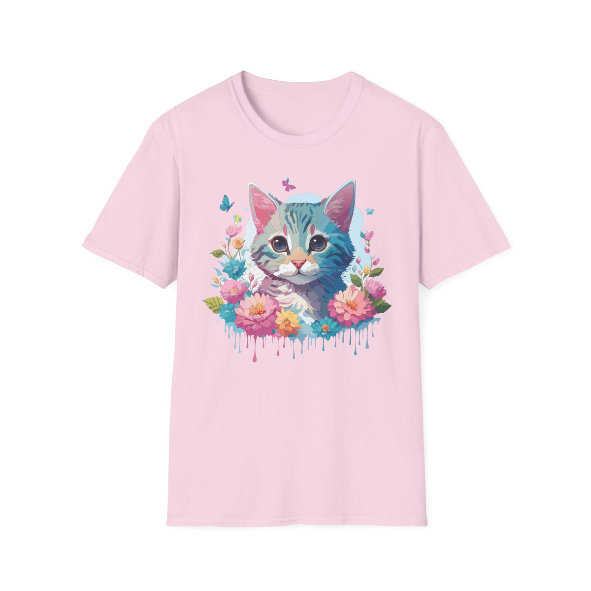 Watercolor Kitten Floral Tee | Cat Face T-Shirt, Spring Floral Design