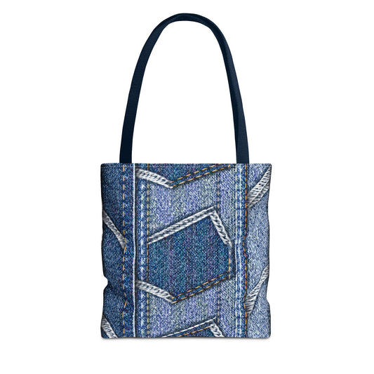 Denim Fabric Imitation Print Unisex Canvas Bag Poly Spun 3 Sizes Tote Bag 114