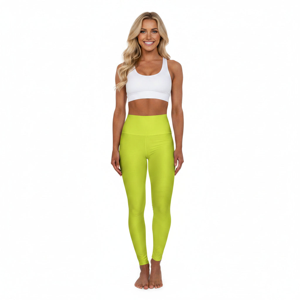 Bright Lime Color High-Waist Yoga Leggings Women's Seamless Poly-Span Stretchy Pants XS-2XL