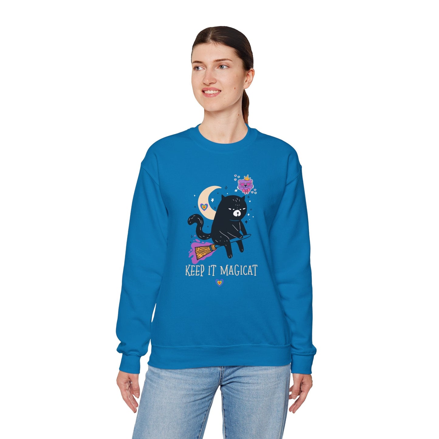 Flying Cat Heart Sweatshirt Unisex Fifty Fifty Cotton Poly Crewneck Gildan 18000 Valentines Day