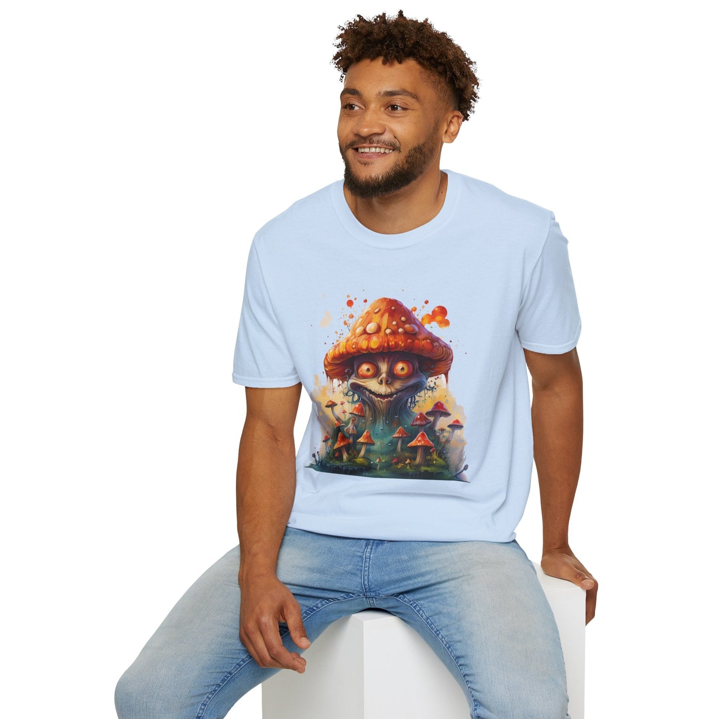 Funny Mashroom Tee Shirt Unisex Softstyle Cotton Art Design with Fungus Graphic Artwork Theme