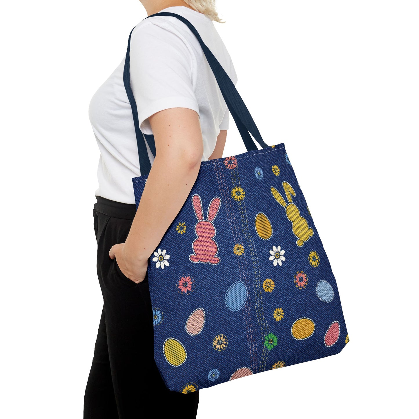 Easter Graphic Design Denim Fabric Imitation Print Unisex Canvas Bag Poly Spun 3 Sizes Tote Bag 204-4