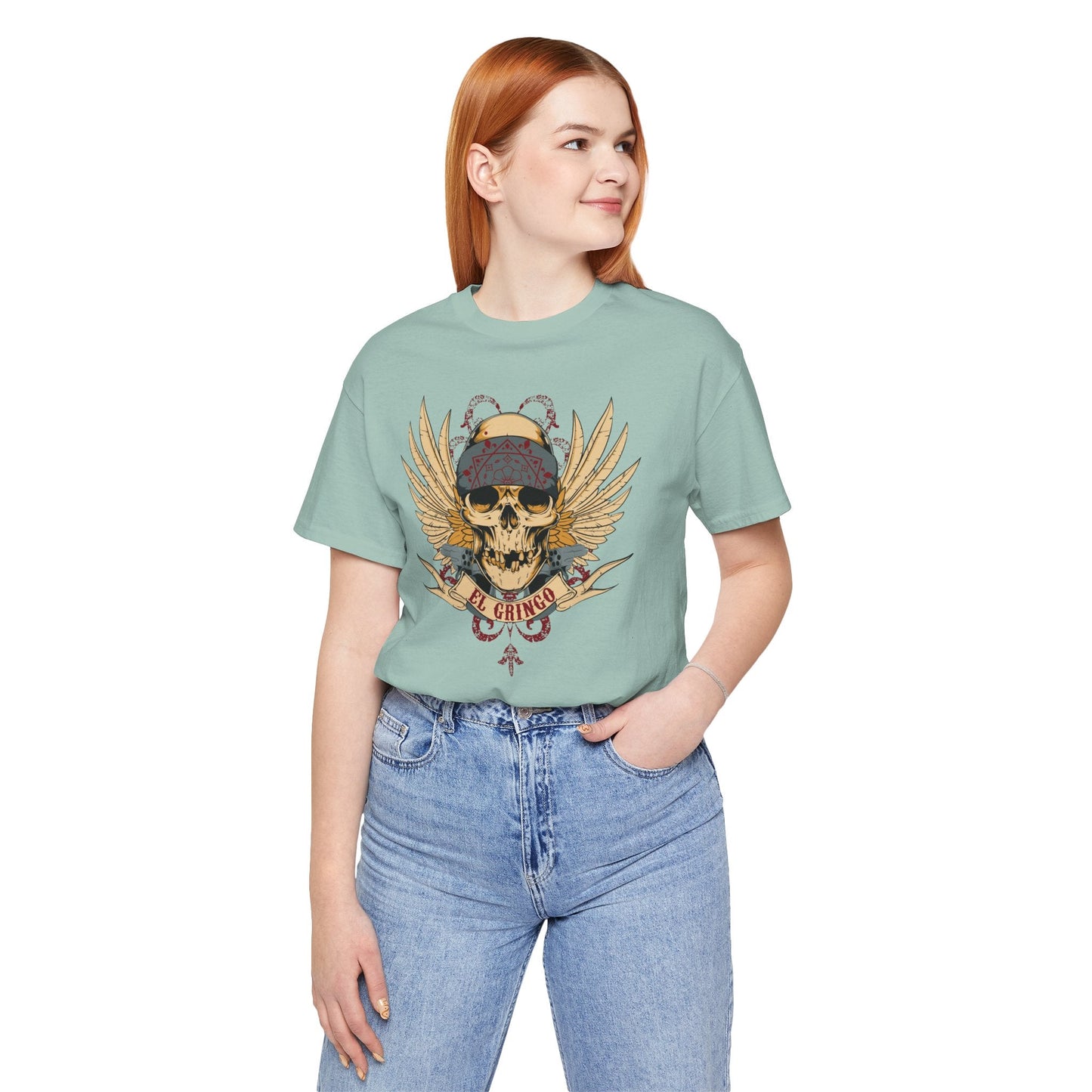El Gringo Skull with Wings T-Shirt Vintage Tattoo Style Art-53
