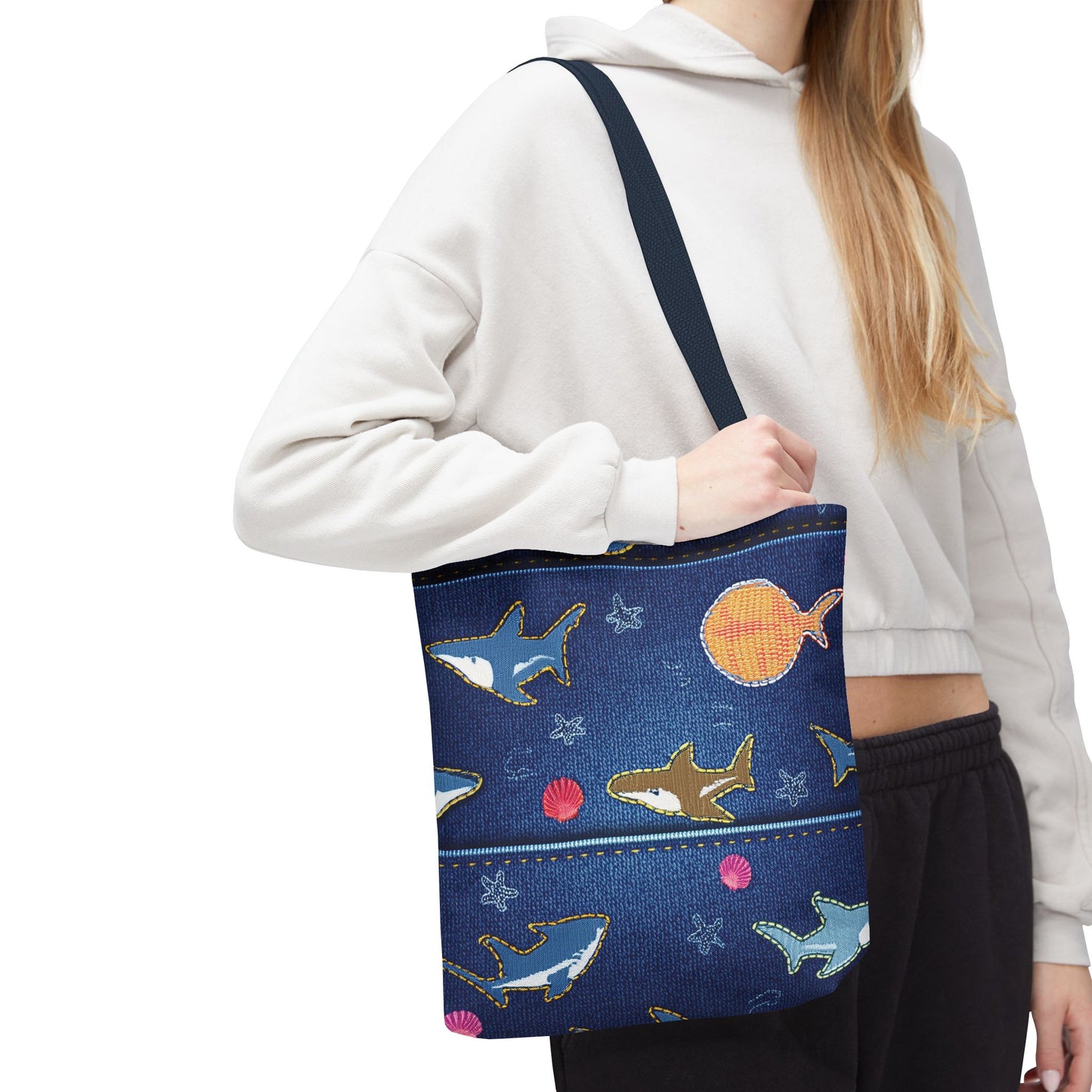 Denim Fabric Imitation Print Unisex Canvas Bag Poly Spun 3 Sizes Tote Bag 182-18