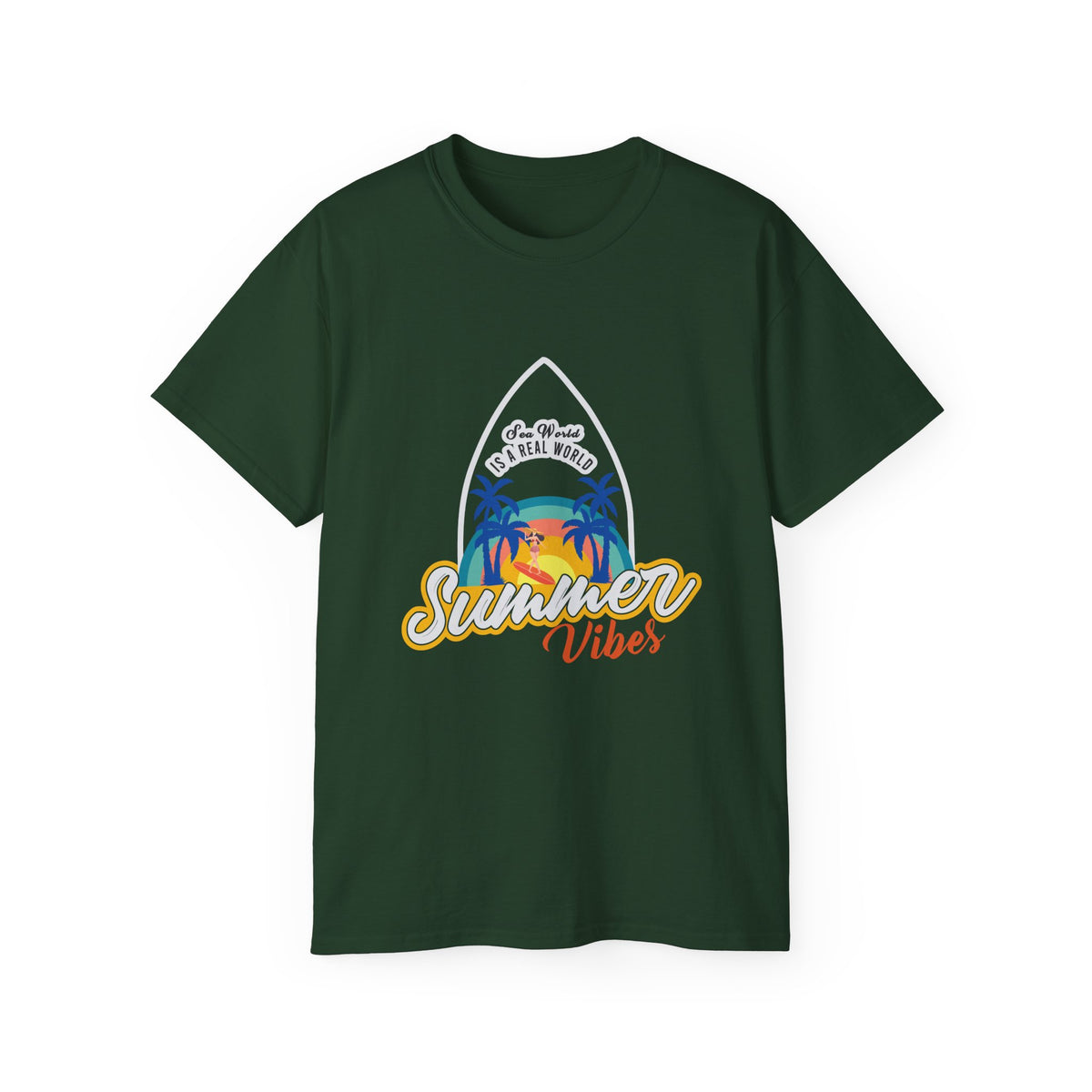 Summer Vibes Surf Graphic Tee | Tropical Sunset Palm Beach Design