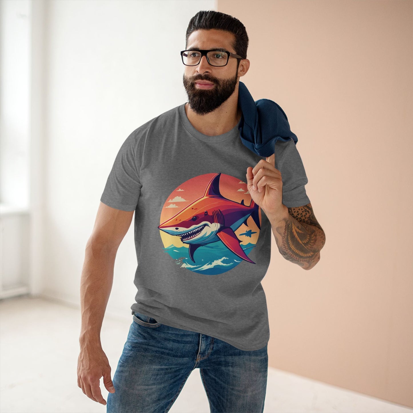 Unisex Premium Cotton Staple Tee With Original Art Shark Shirt From Retro2Nova Art Collection Soft Breathable Comfort