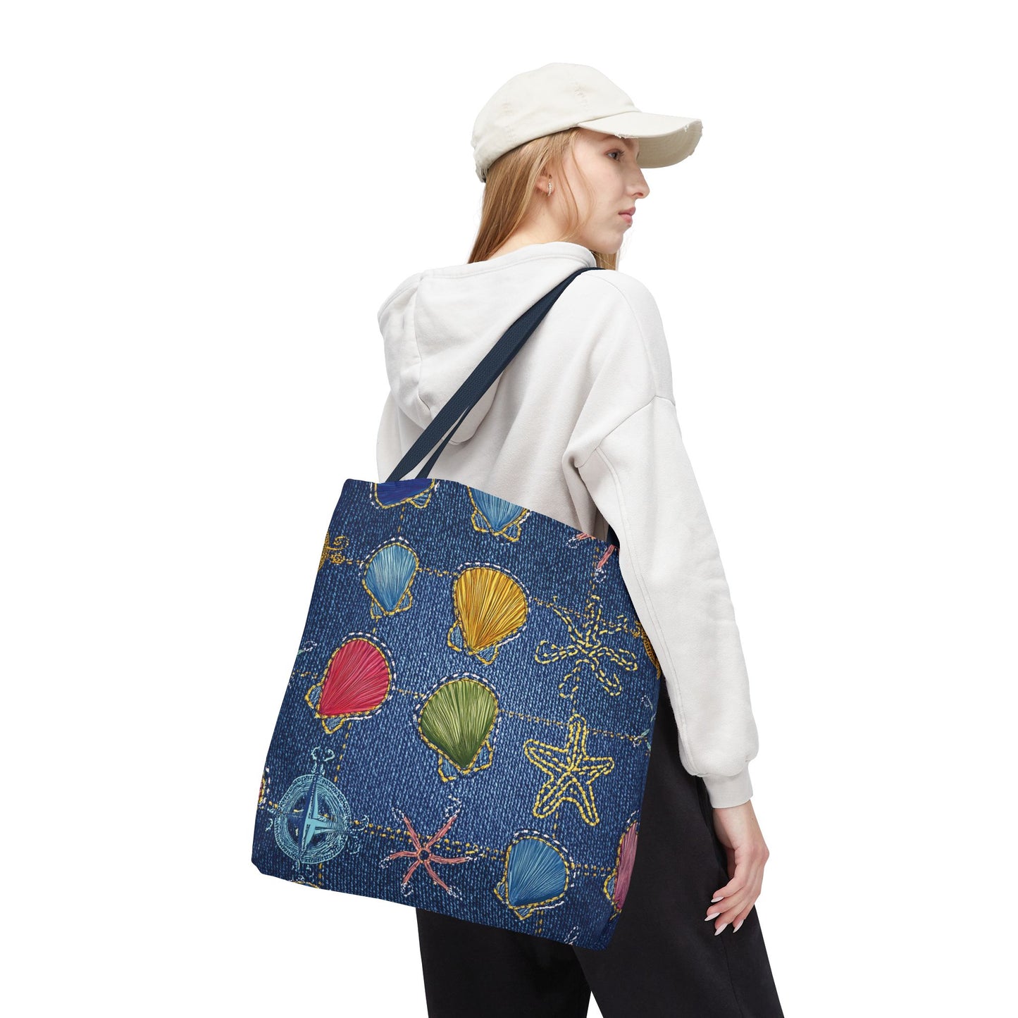 Denim Fabric Imitation Print Unisex Canvas Bag Poly Spun 3 Sizes Tote Bag 182-25