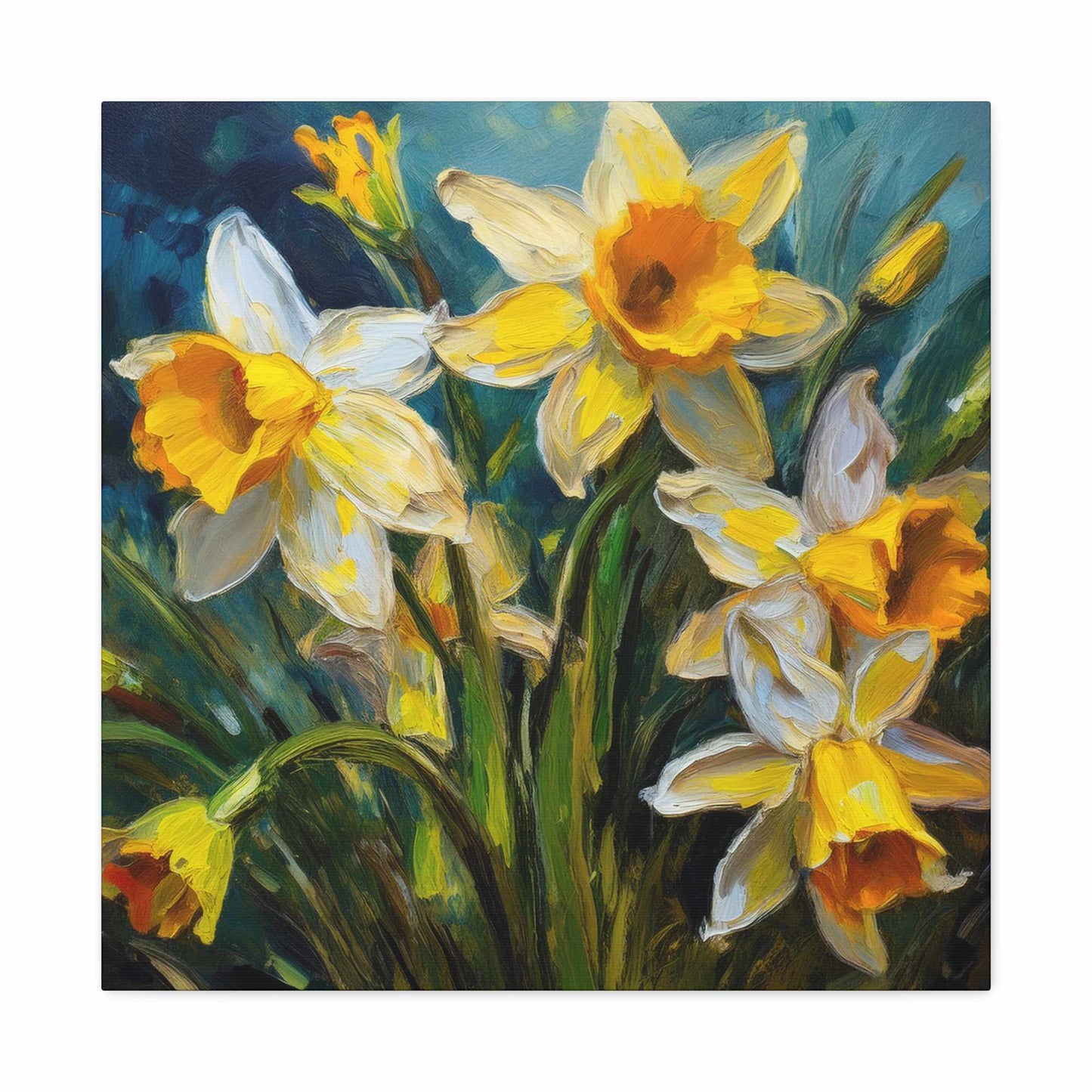 Narcissus Print Canvas, Floral Oil Paint Print 20x20, 24x24, 30x30, 32x32, 36x36 Art Design Pine-Wood Inner Frame MC-176