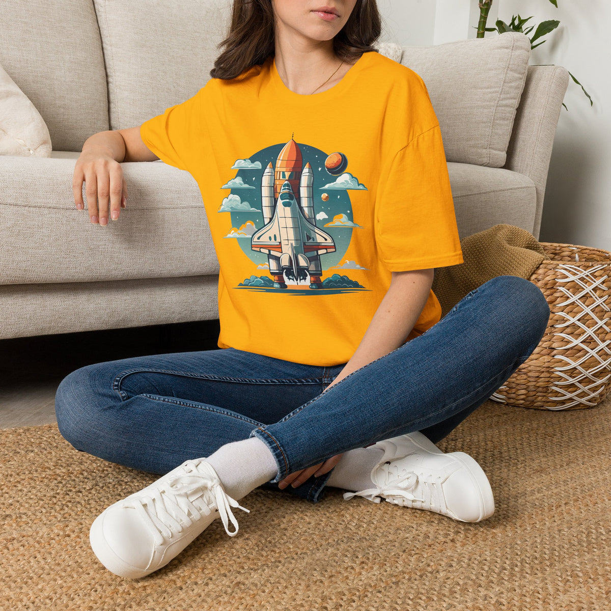 Retro Space Shuttle Illustration T-Shirt | Rocket Launch Graphic Design Unisex 100 Cotton Gildan T-Shirt