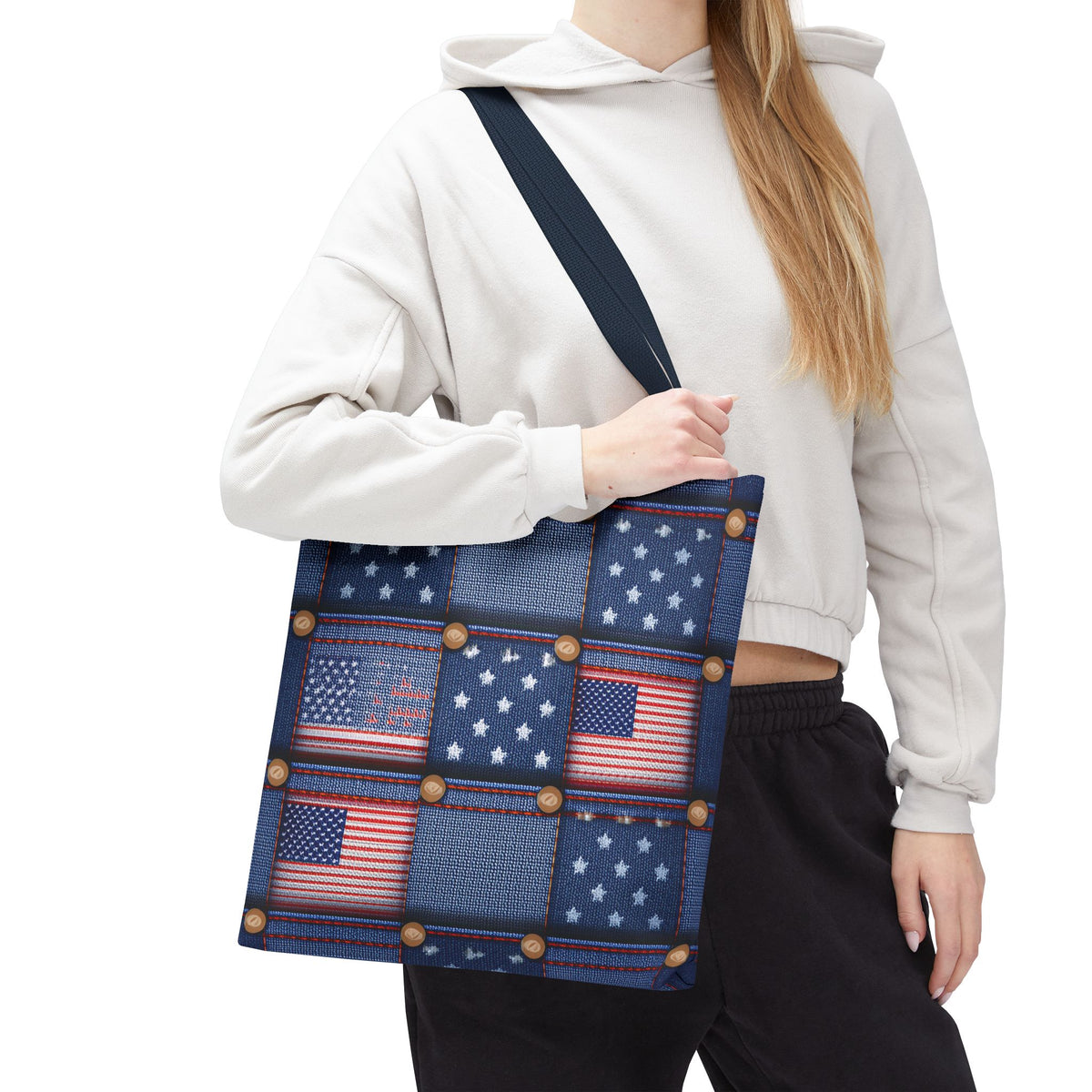 4th of July Graphic Denim Fabric Imitation Print Unisex Canvas Bag Poly Spun 3 Sizes Tote Bag 200-18