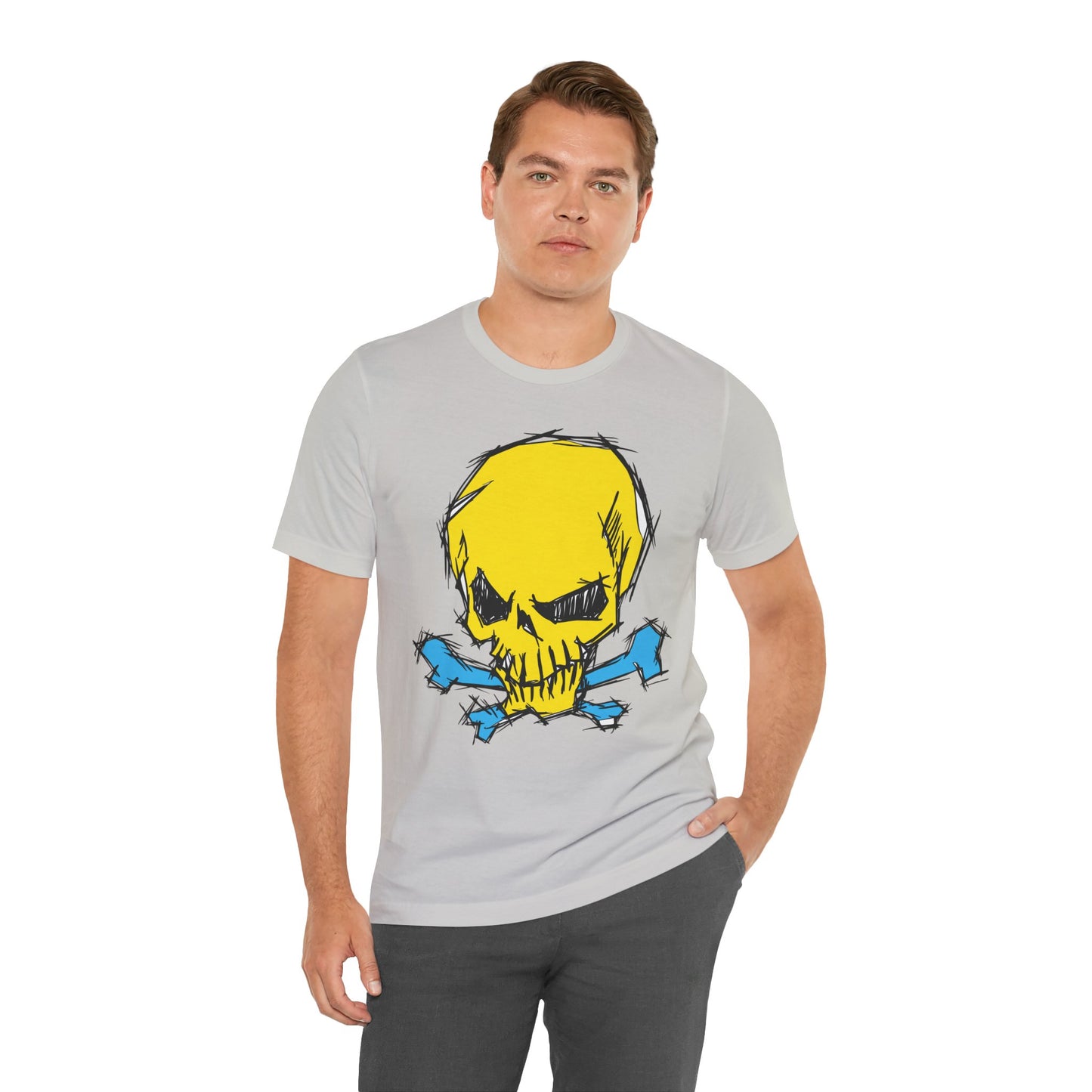 2-Yellow Skull Graphic Design Tee, Skull Shirt, Vintage Tees, Art Design T-Shirt, Vintage Graphic Tee, Art Shirts with Skulls