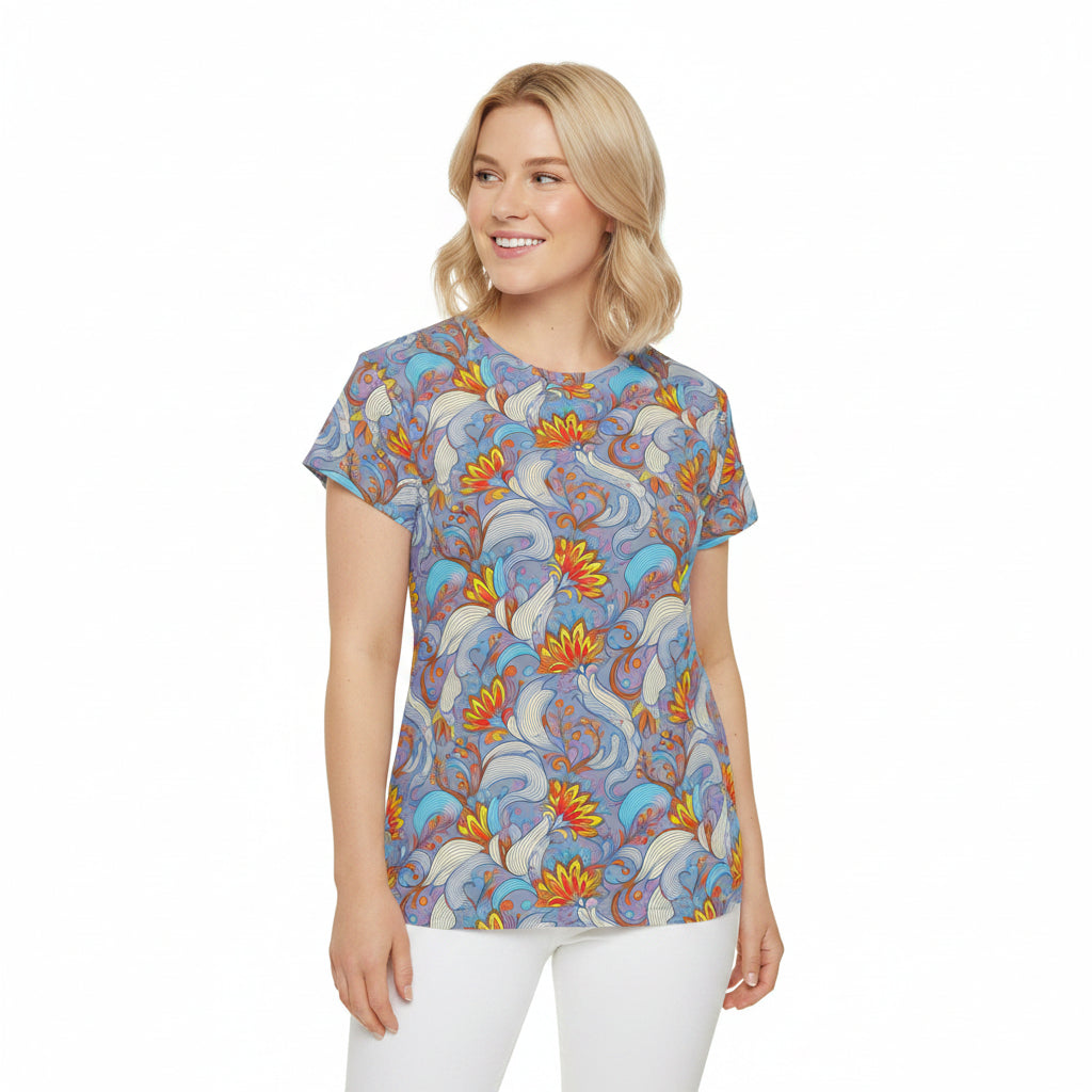 Women Poly Span T-Shirt with Floral Print