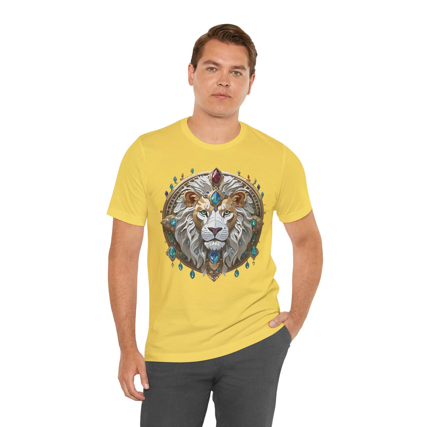 Unisex Lion Graphic Tee, Animal Shirt, Tee Shirt with Lion, Medallion T-Shirt, Animal Medallion Tees