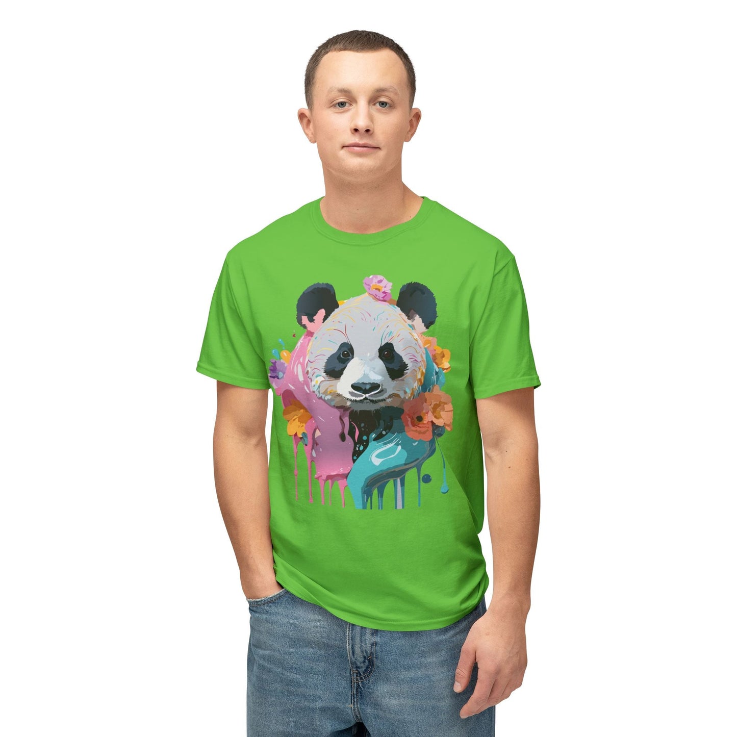 Panda T Shirt Unisex HD Cotton Tee With Panda Art Print Vintage Floral Design Printed In USA