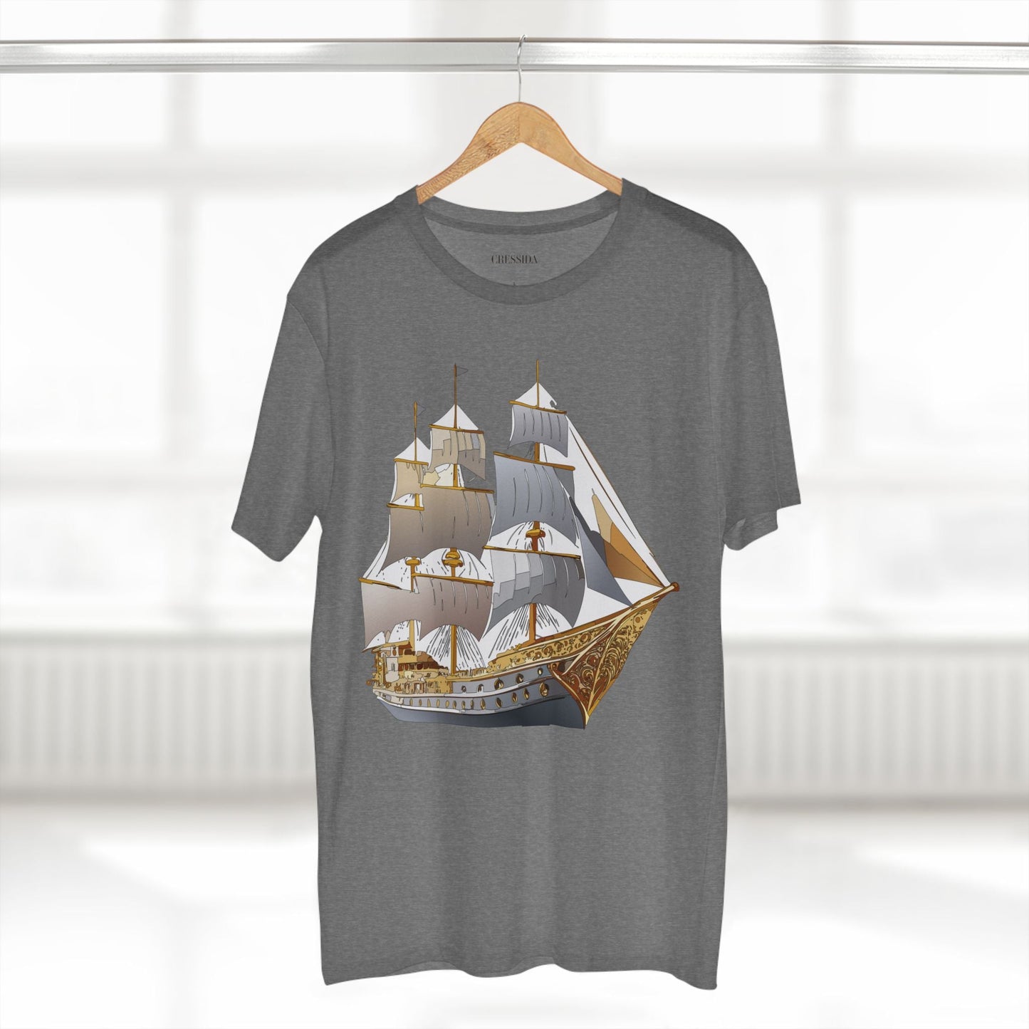 Ship Graphic Unisex 100 Cotton T-Shirt with Gold Frigate Art Design 17